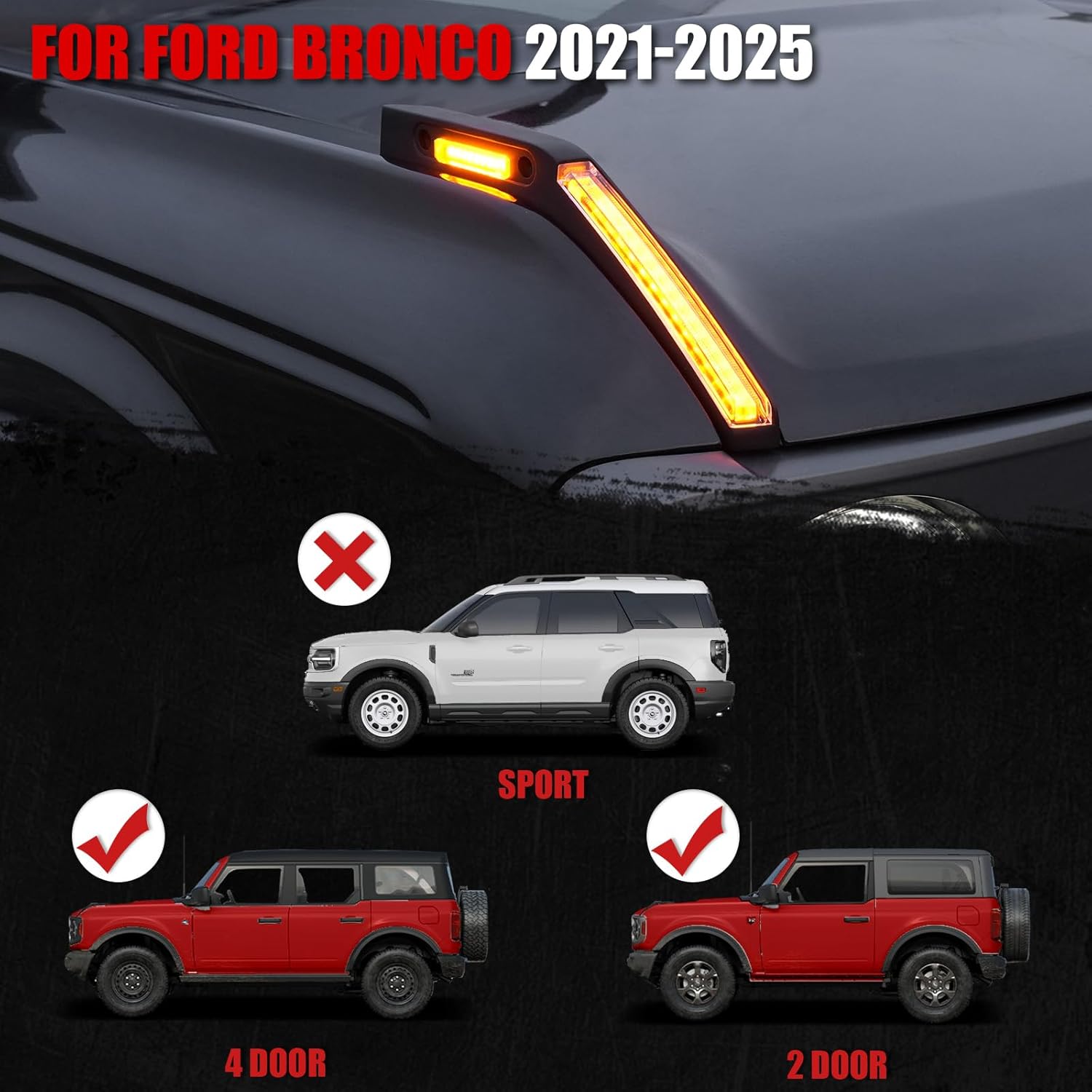 Mabett Trail Sight Light with Built-in Marker Lights for Ford Bronco 2021–2025, Upgrade Hood LED Light Fit for Bronco Accessories 2/4-Door, Turn Signal and Marker Lighting