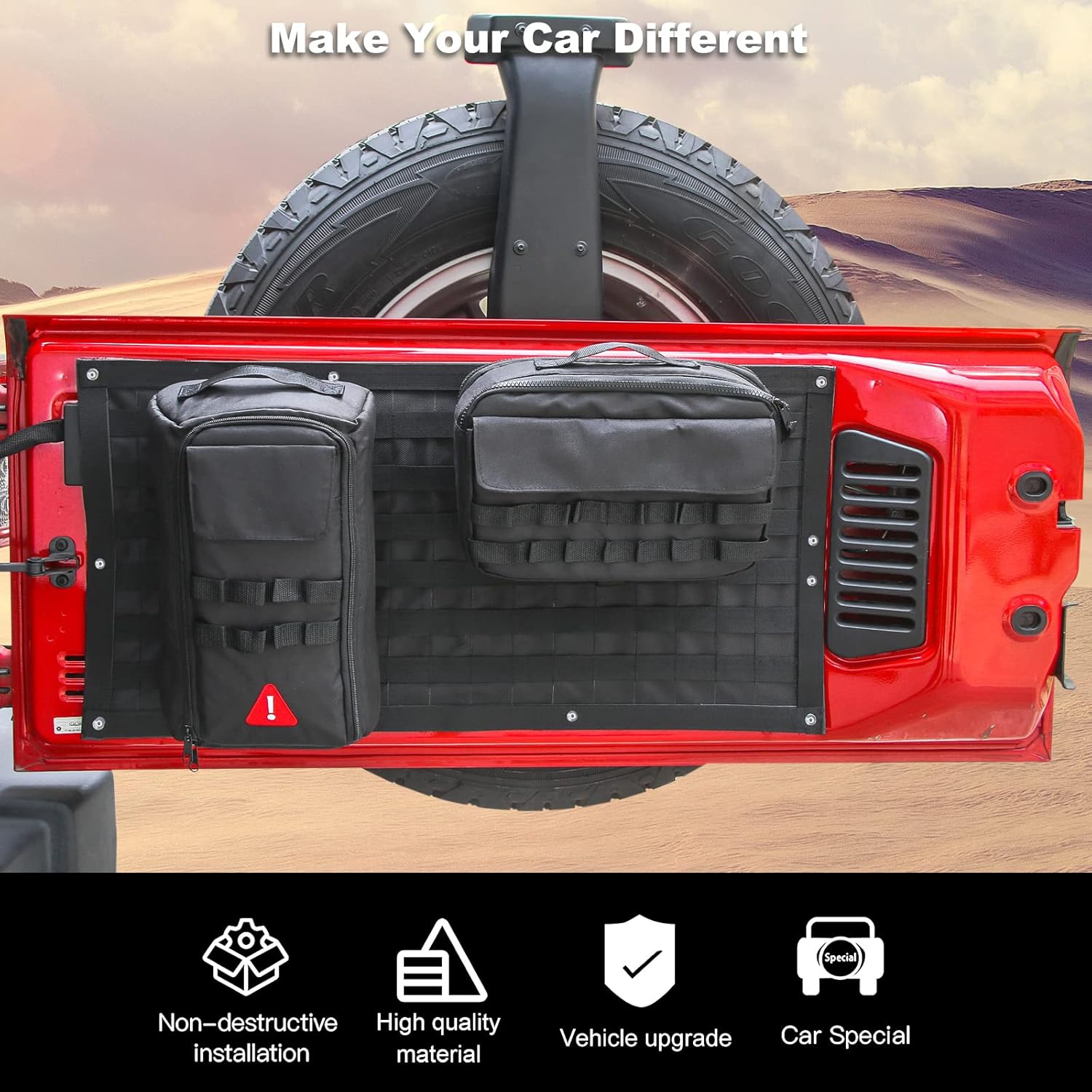RT-TCZ Tailgate Storage Bag Tool Kit Cargo Organizer Storage Pockets Canvas for Jeep Wrangle TJ JK JKU JL JLU 1997-2022,3PCS