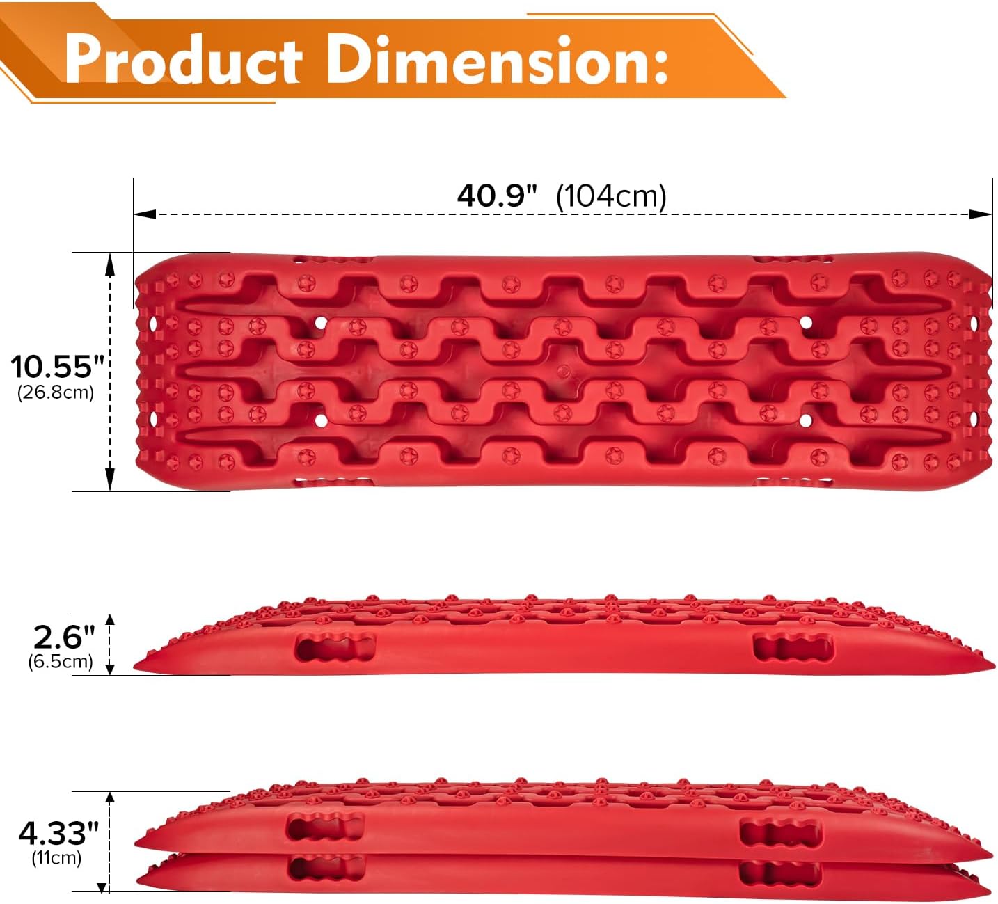 Donext Recovery Traction Boards, Offroad Tracks Board, Traction Tire Ladder, 4WD Traction Mats for Sand, Mud & Snow, Snow Chains(41in-Red)