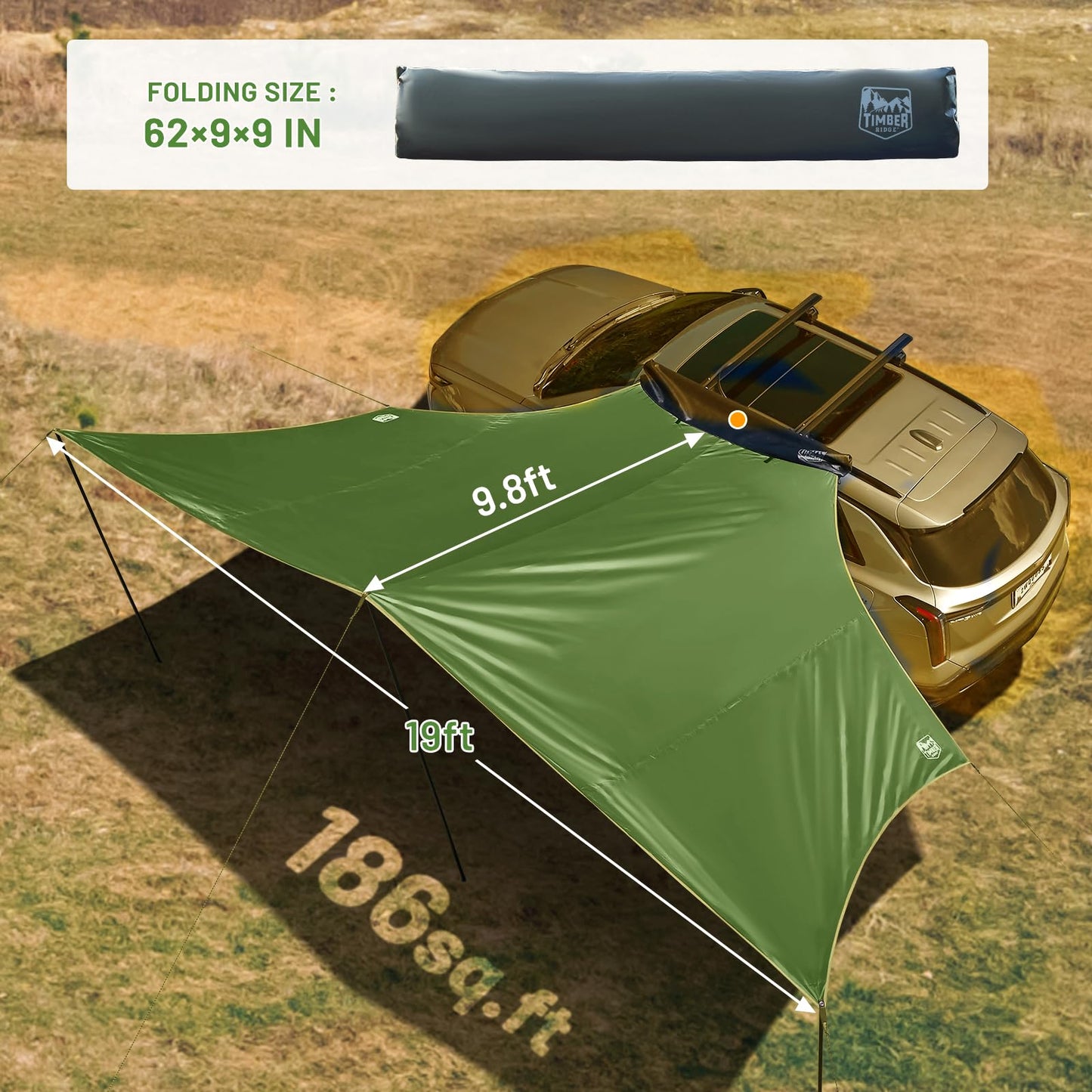 19x9.8ft Retractable Car Awning with Blackout Coating for Vehicle/Truck/Jeep/SUV/Van