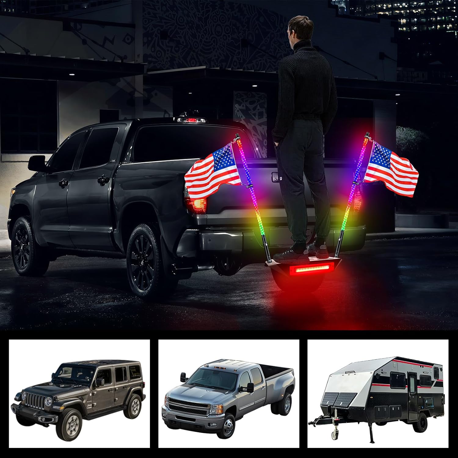 Hitch Step with Light and Whip Mount Holes, 108 LED Brake Lighting(6 Mode) Fit 2" Receiver Steel Construction Powder Matte Coated for Trucks Chevy Ford Toyota GMC Dodge RAM Jeep ATVs SUVs Vans