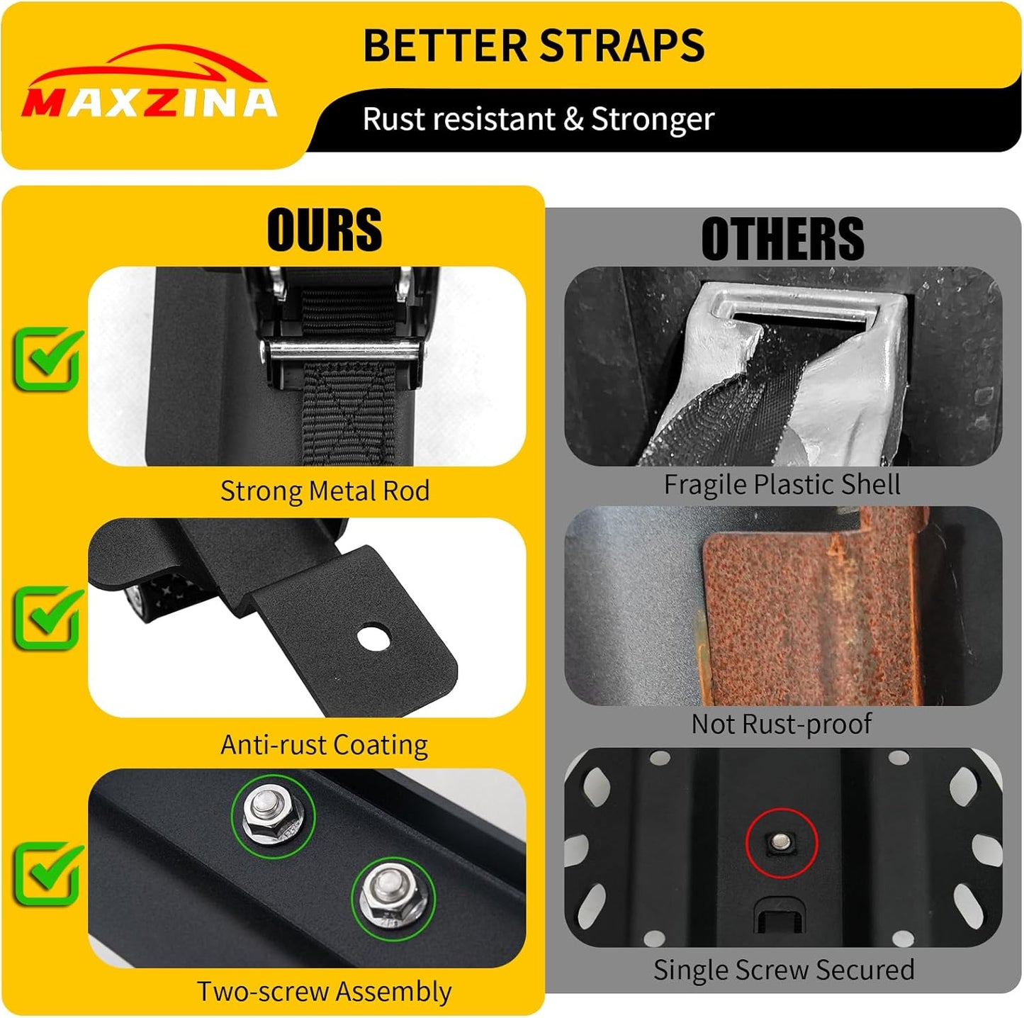 Retractable Ratchet Straps Compatible with 2020-2025 Jeep Gladiator Retracting Straps Auto Retract Securing Strap Tie Down System 2PCS for 2024 Gladiator Accessories