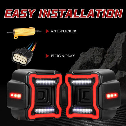 BUNKER INDUST Smoked LED Tail Lights Replacement Kit for 2018-2022 Jeep Wrangler JL Accessories, Rear Brake Light Tail Lamp Turn Signal Light Reverse Back Up Assembly,Pair