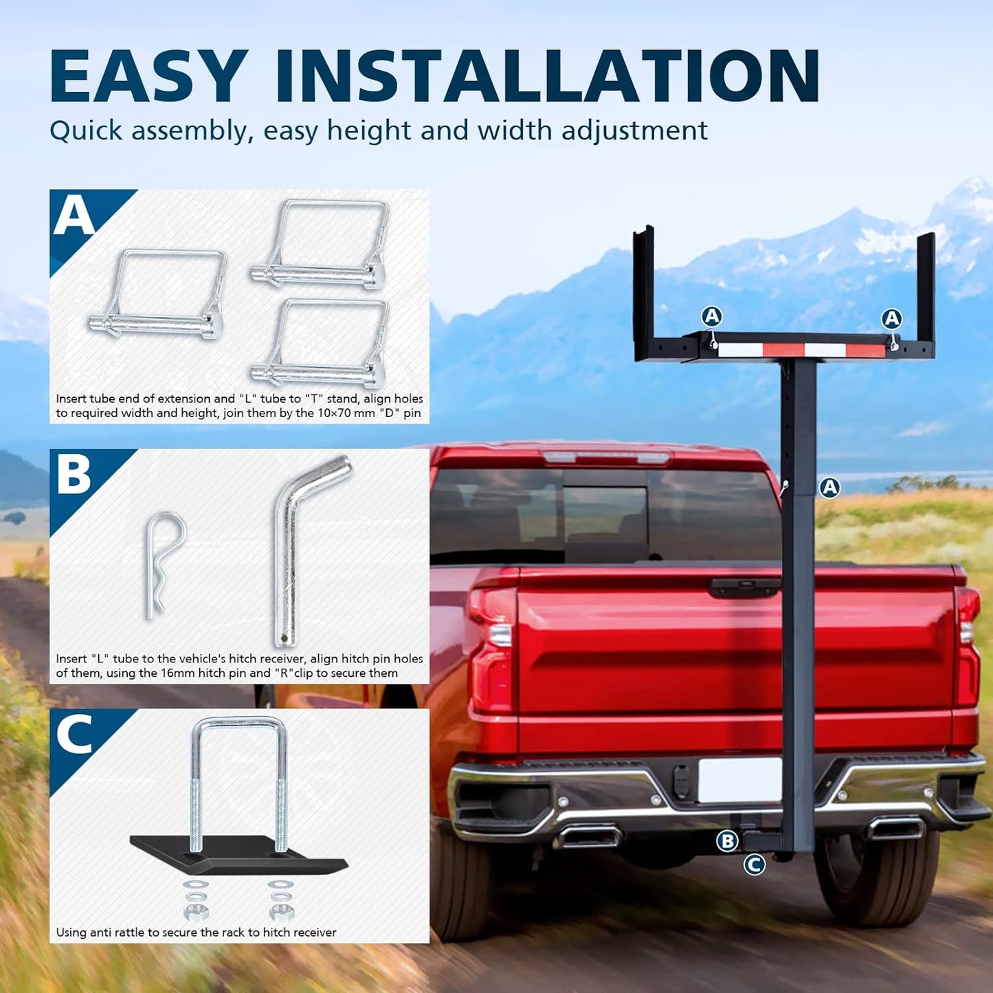 Truck Bed Extender, 2 in 1 Design Foldable Pick Up Truck Bed Hitch Mount Extension Rack ,800lbs Load Capacity