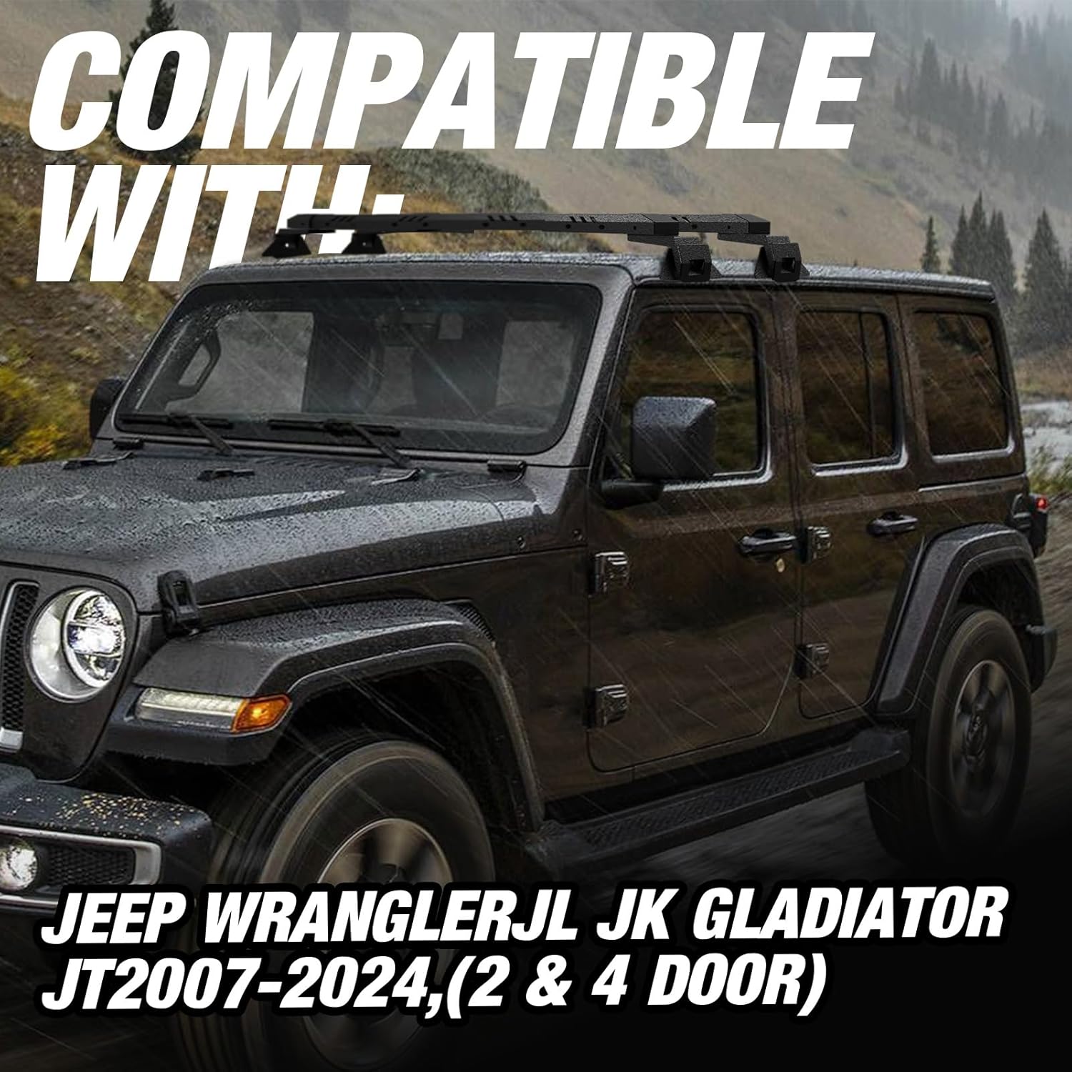 Max Loading 420-POUND Heavy Duty Roof Rack Cross Bars Fit for Jeep Wrangler JL JK Gladiator JT 2007-2024,(2 & 4 Door) Steel Crossbars Rooftop Cargo Bag Kayak Bike Carrier