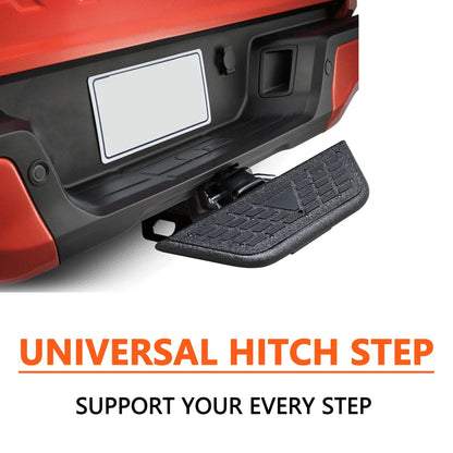 Towing Hitch Steps for 2" Hitch Receiver, Rear Trailer Hitch Bumper Guard Protector Universal Black Hitch Step Bar for Pickup Truck SUV - OMOTOR