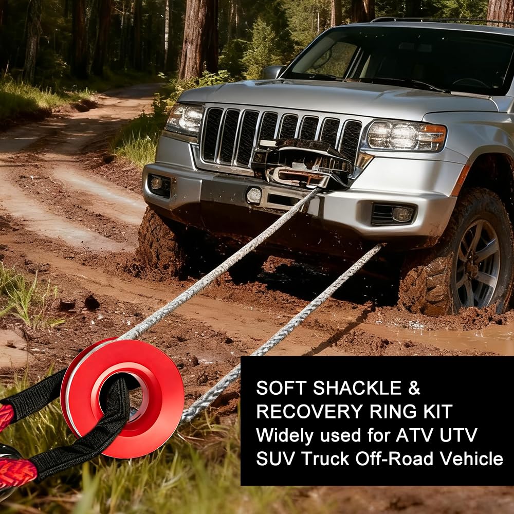 Snatch 66000 LB Recovery Ring with 2 PCS Soft Shackle 1/2" X 22 Inch Winch Rope for ATV UTV SUV Truck Off Road