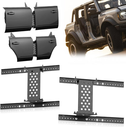 Door Storage System Hangers Rack Bracket Compatible with 2021 2022 2023 2024 2025 Ford Bronco, Wall Mounted Removable Doors Holder for 4 Door (Front & Rear Doors, Black)