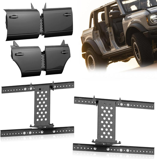 Door Storage System Hangers Rack Bracket Compatible with 2021 2022 2023 2024 2025 Ford Bronco, Wall Mounted Removable Doors Holder for 4 Door (Front & Rear Doors, Black)