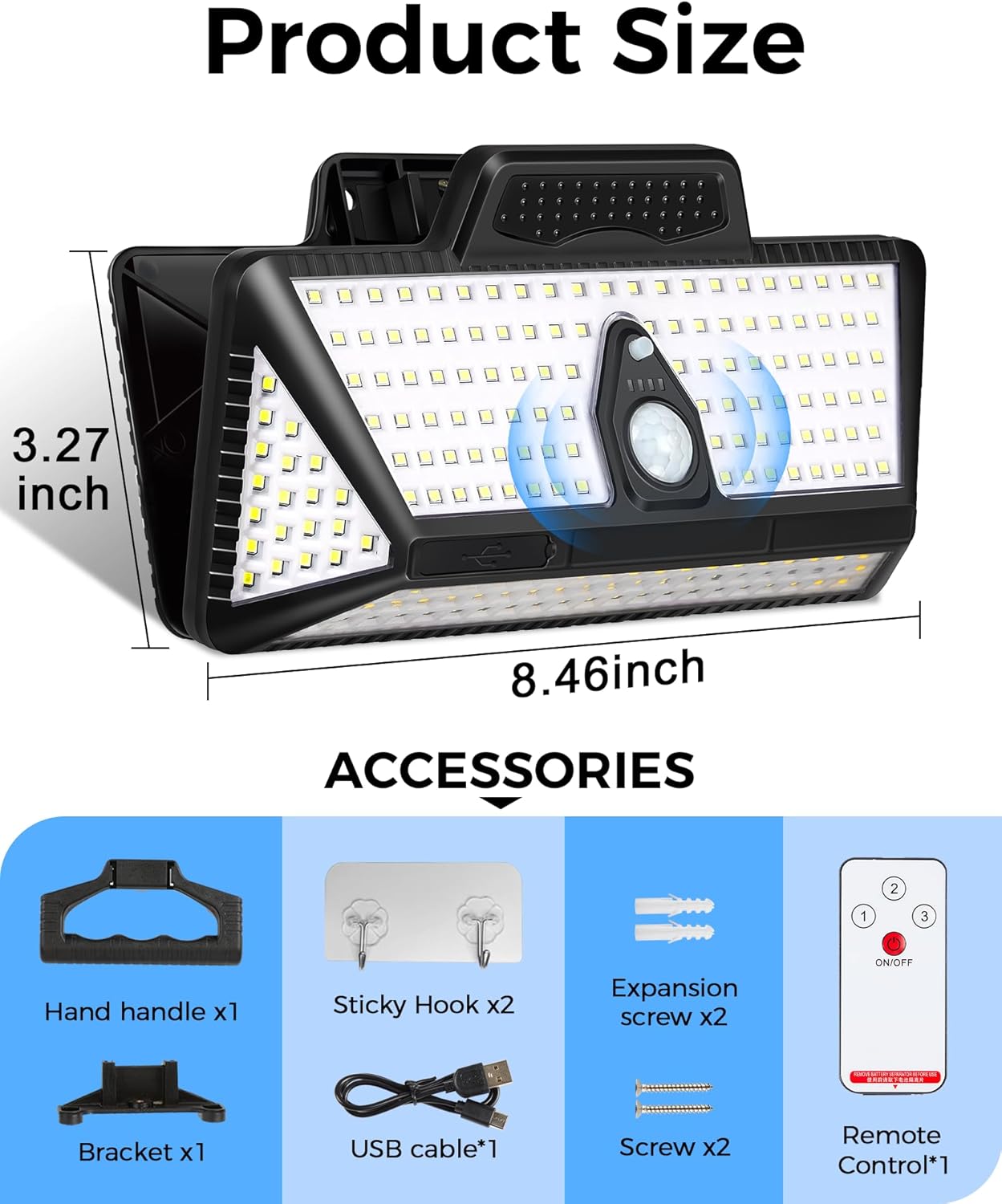 208LED High Bright Solar RV Lights Exterior, Clip on Solar RV Porch Light, 6000 mAh Camper Lights for Outside with Remote Control, Solar Camping Lights Outdoor Waterproof Motion Sensor for RV Camper