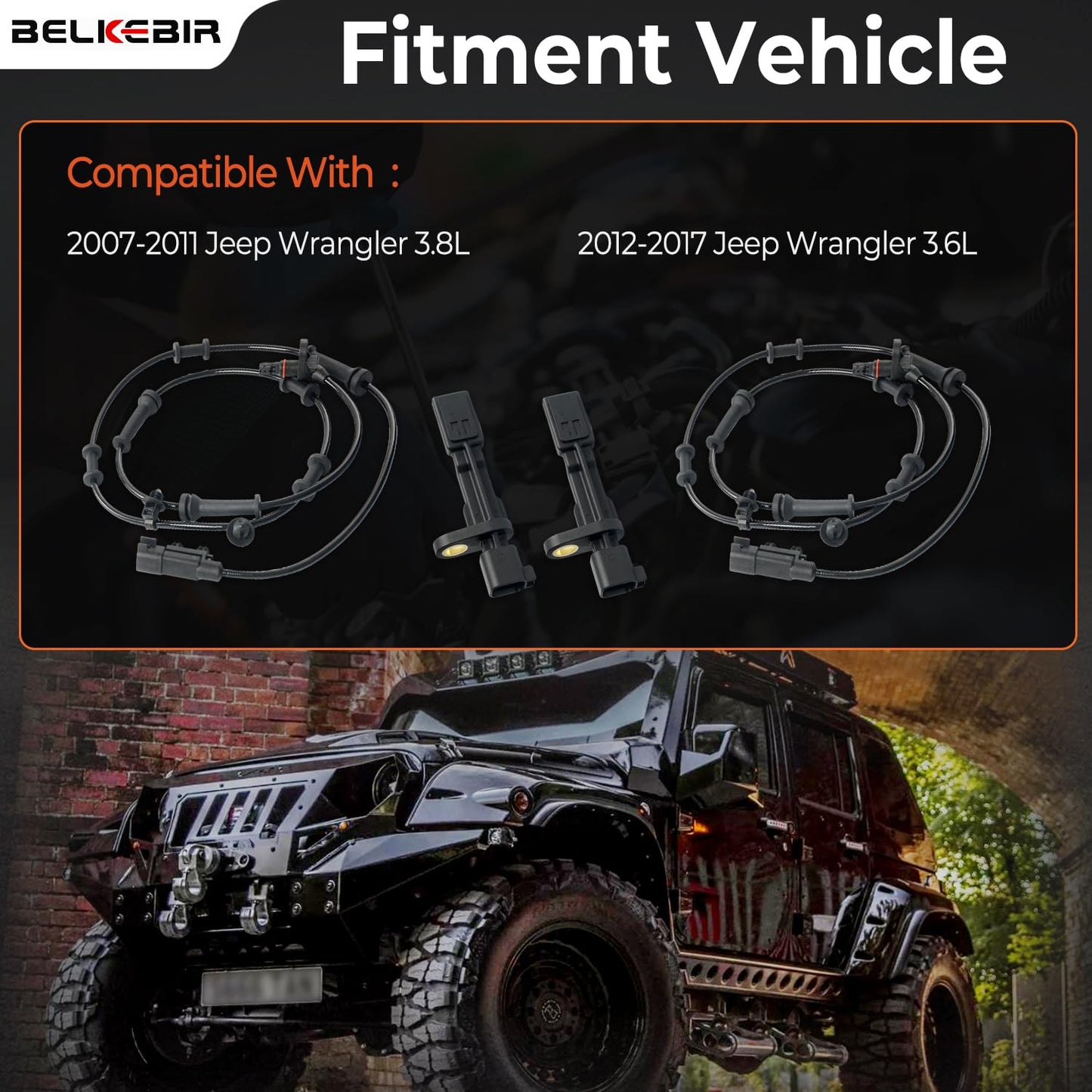 4PCS ABS Wheel Speed Sensor Front & Rear, Left & Right Compatible with 2007-2011 Jeep Wrangler 3.8L, 2012-2017 Jeep Wrangler 3.6L Replace 68003281AA, 68003281AB, 52125003AD, 52125003AB, 52125003AC