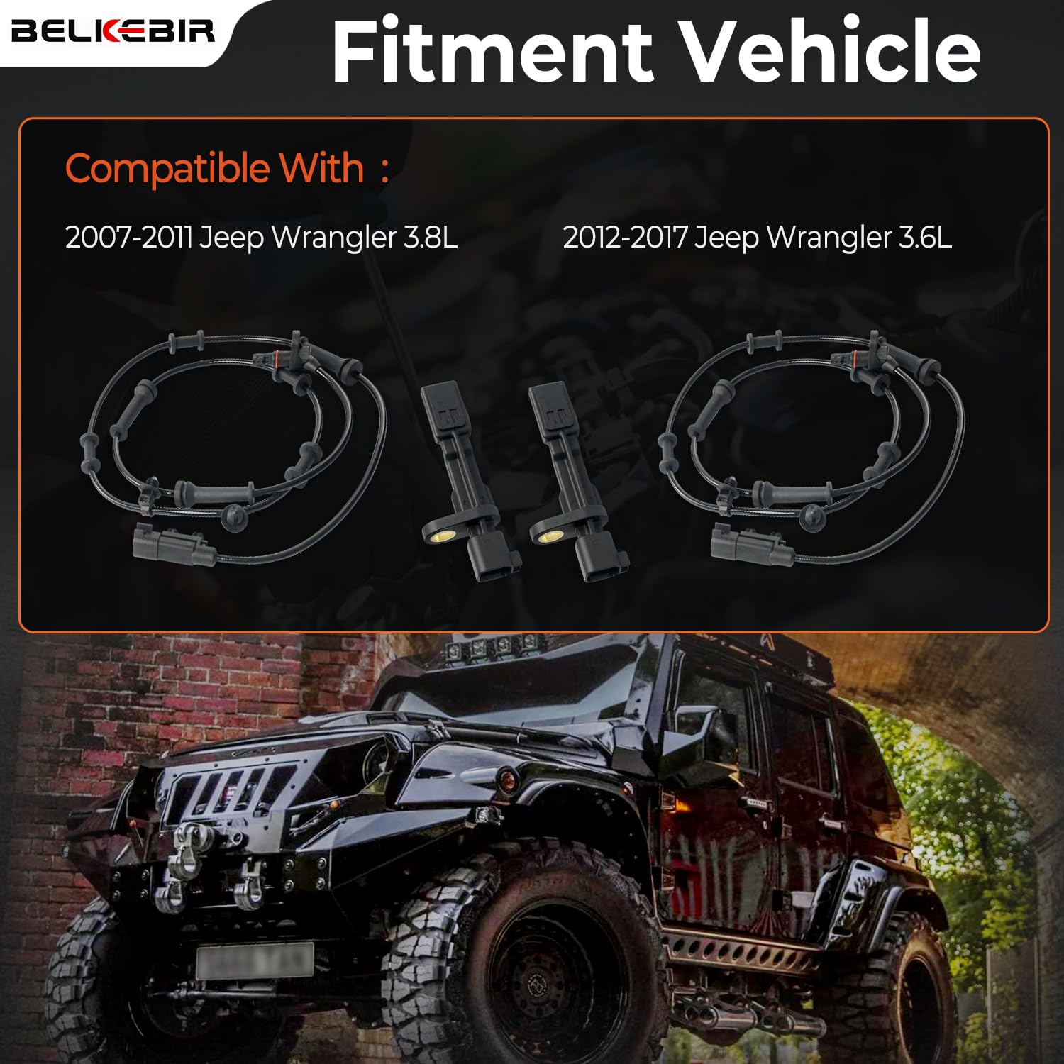 4PCS ABS Wheel Speed Sensor Front & Rear, Left & Right Compatible with 2007-2011 Jeep Wrangler 3.8L, 2012-2017 Jeep Wrangler 3.6L Replace 68003281AA, 68003281AB, 52125003AD, 52125003AB, 52125003AC