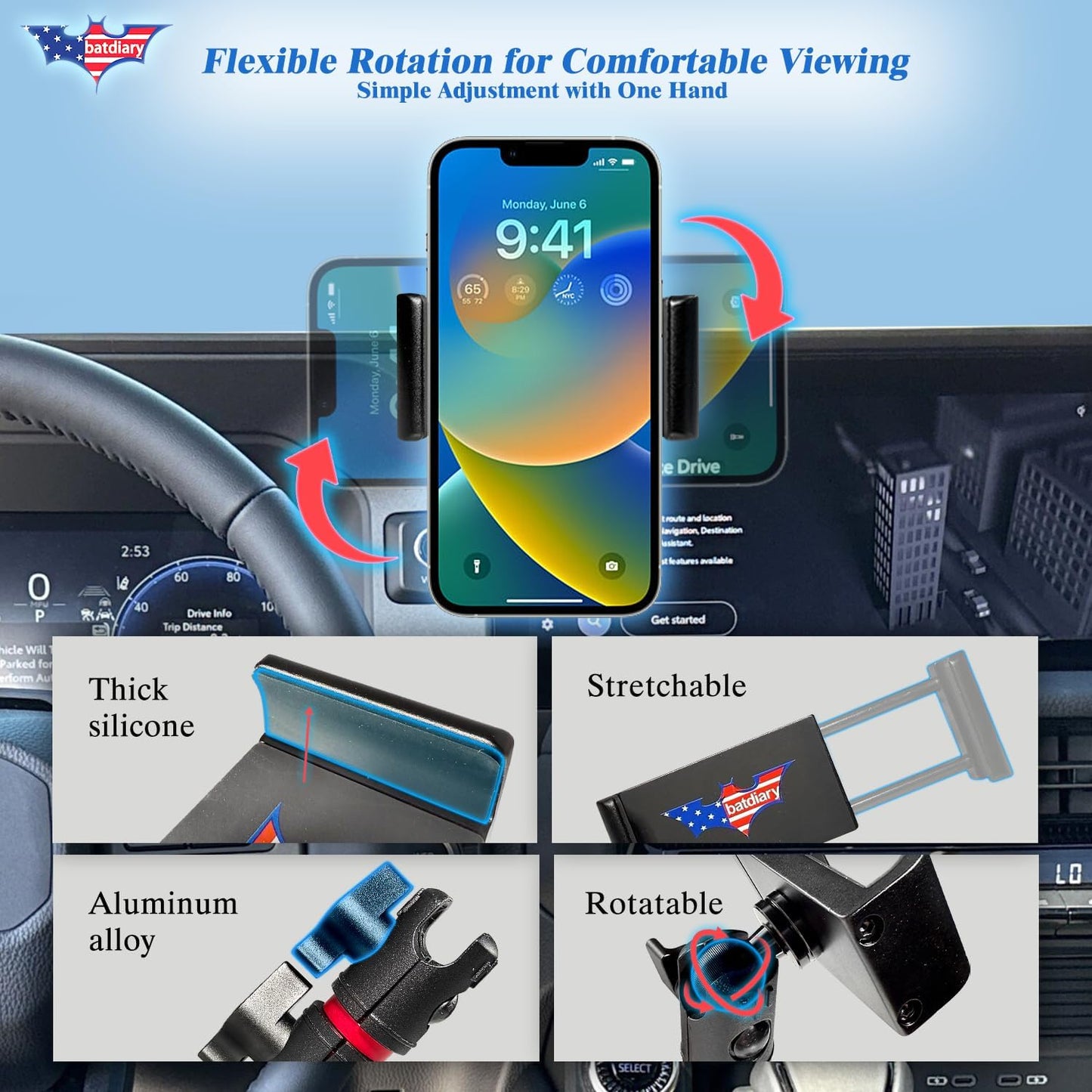 Aluminum Phone Mount for Toyota Land Cruiser 250 2024-2025 for iPhone 16/15 Pro Max, Galaxy S24