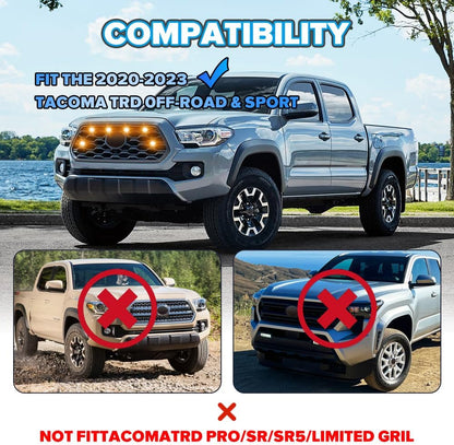 Teguangmei 6PCS Front Grill Lights Compatible with Toyota Tacoma TRD Off Road & Sport OEM Grill 2020 2021 2022 2023, LED Grille Light Bar with 6-in-1 Wire Harness & Two Fuse Adaptor (Amber)