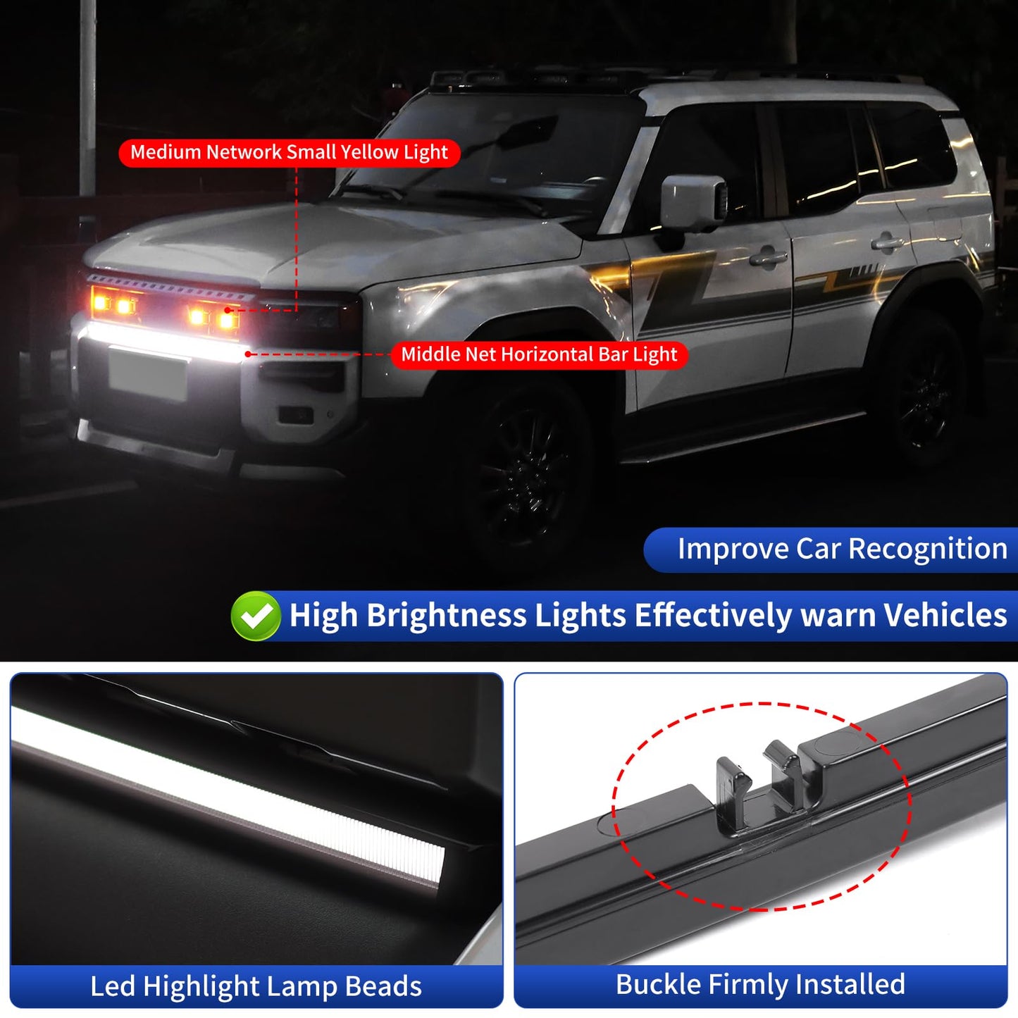 Front Grille Decorative Light Bar for 2024 - 2026 Toyota Land Cruiser 250 & 1958 Prado Lc250