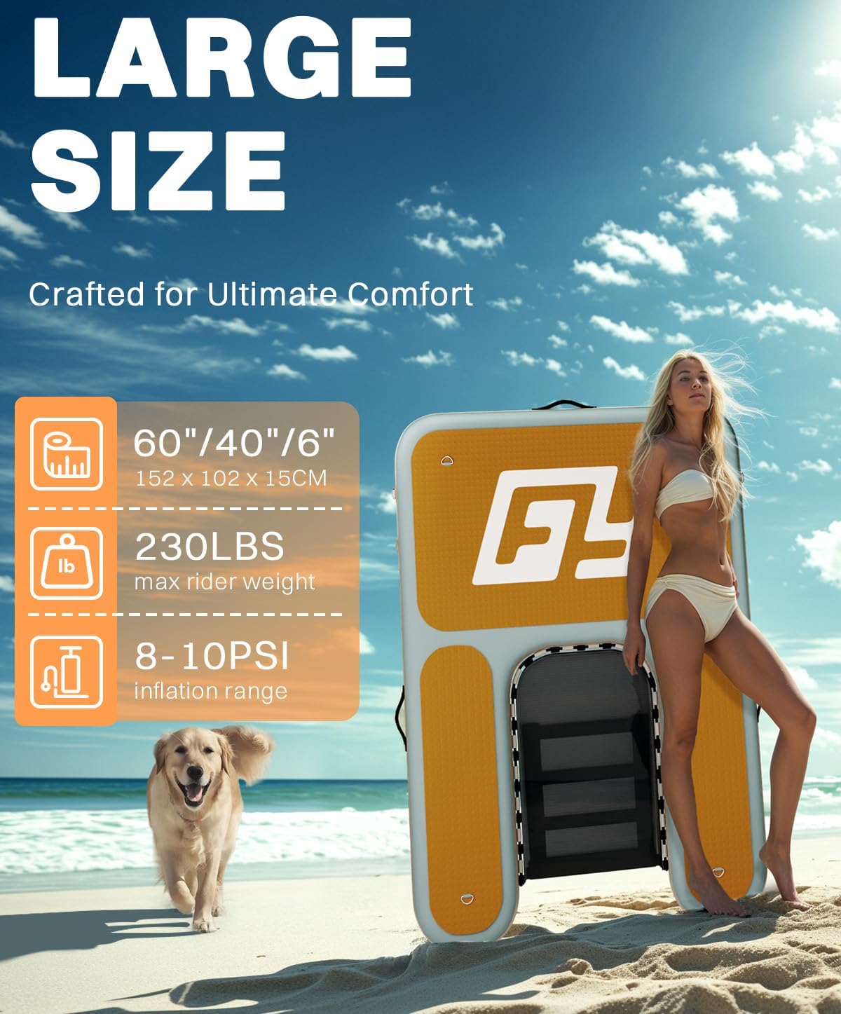 Inflatable Dog Water Ramp | 60×40" Oversized Floating Puppy Ladder | Water Docks Up to 230lbs | High Stability & Non-Slip EVA | Floating Dog Pool Ramp for Lake, Pool, Boat, Dock