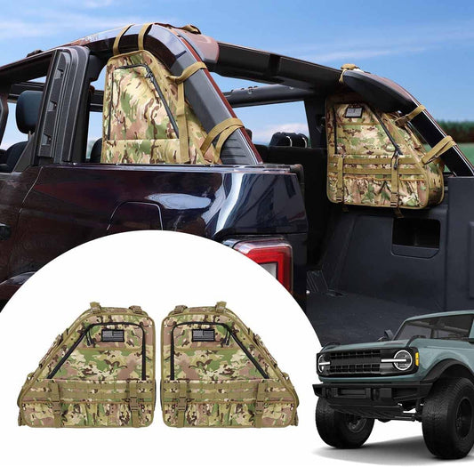 2Pcs Roll Bar Storage Bag Cargo Cage with Multi-Pockets & Organizers & Cargo Bag Saddlebag Tool Kit Interior Accessories for Ford Bronco Offroad 2/4 Door 2021 2022 2023, Camouflage ColorBronco Offroad 2/4 Door 2021 2022 2023, Black Color