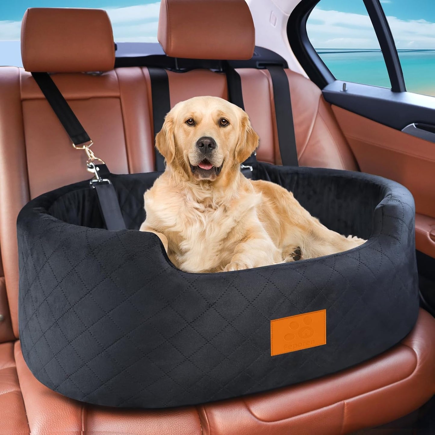 Dog Car Seat, Suitable for large dogs and two small dogs, Upgraded Dog Booster Seat, Detachable & Washable Travel Bed Dog Seat with Thick Cushion, Installable in Car Back Seat or SUV's Trunk