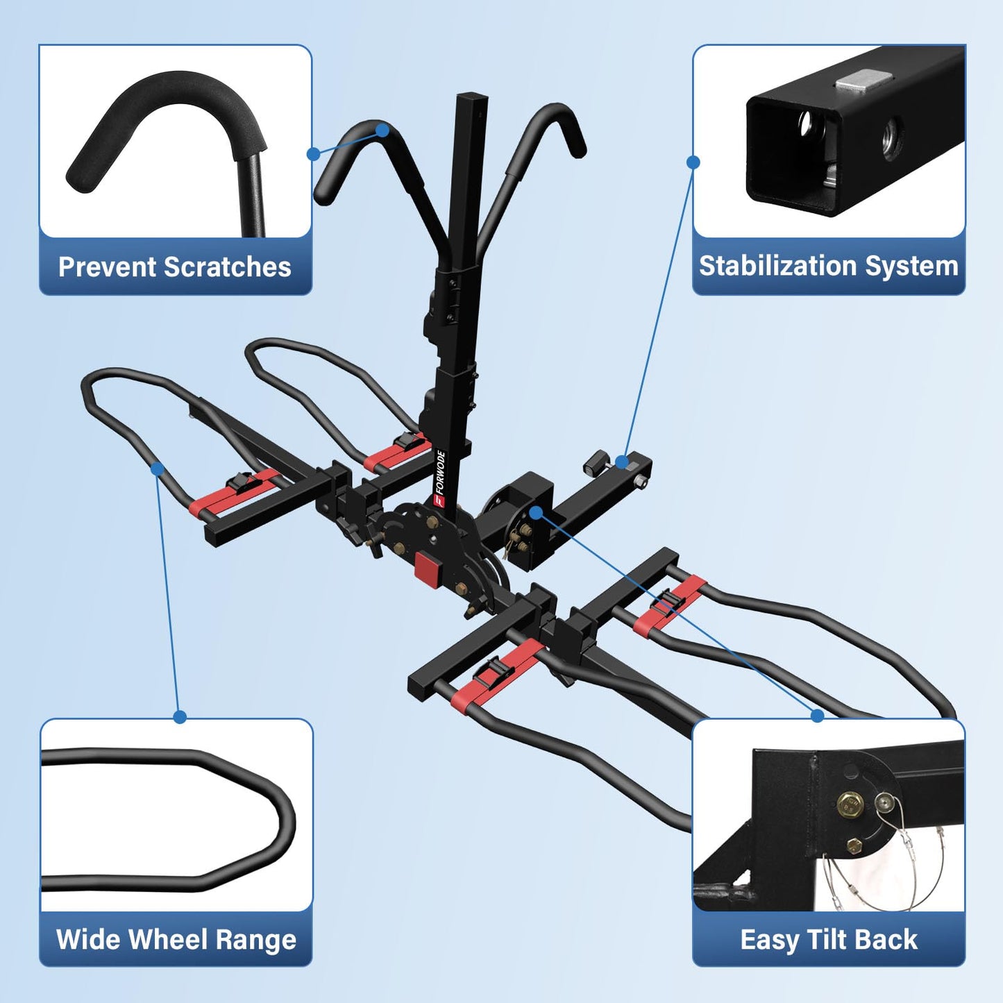 Heavy-Duty Tilting 2-Bike Hitch Rack with Fat Tire Compatibility