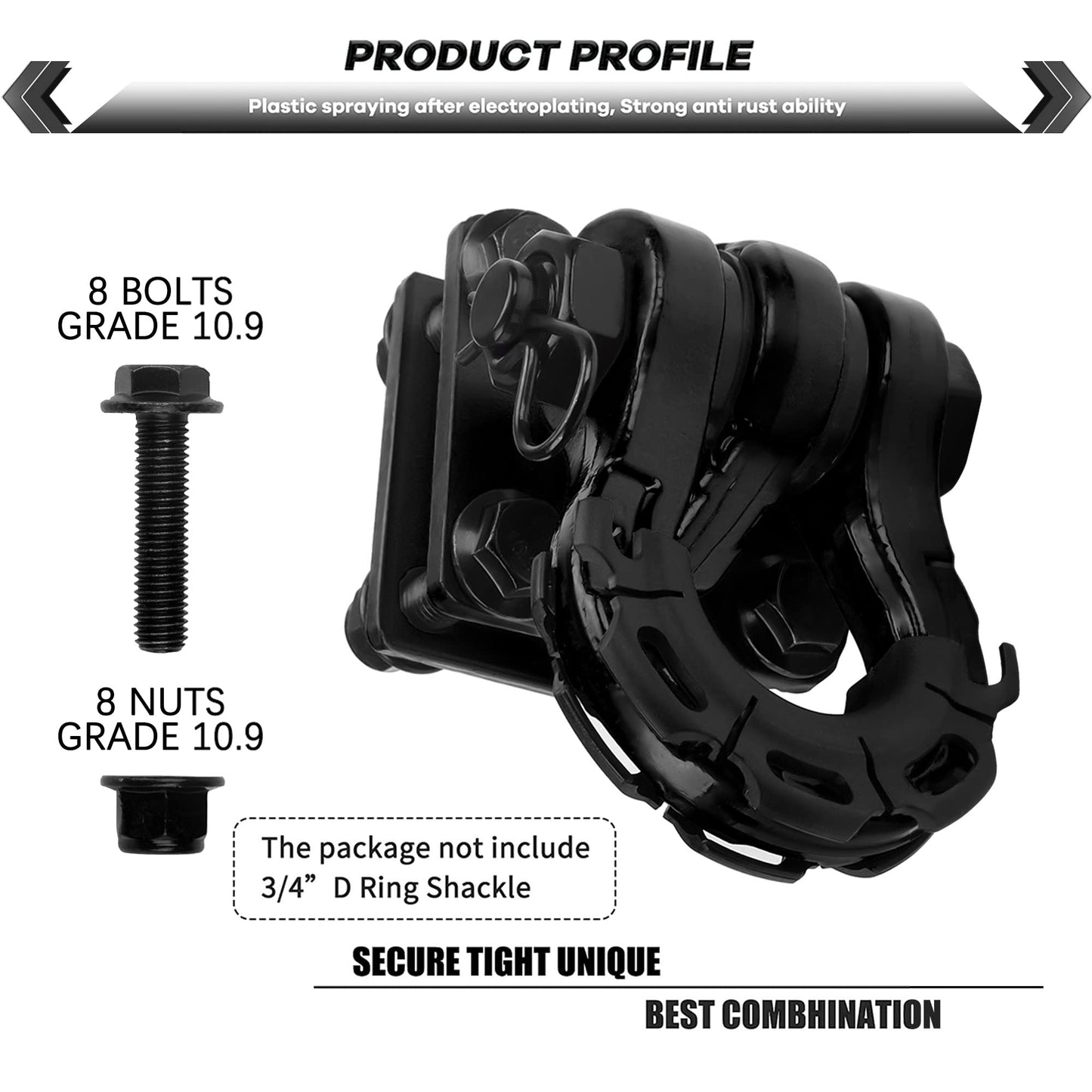 2 Pcs 5-TON Bolt-On D-Ring Clevis Mount Bracket with Backer Plate