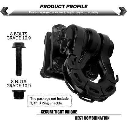 2 Pcs 5-TON Bolt-On D-Ring Clevis Mount Bracket with Backer Plate