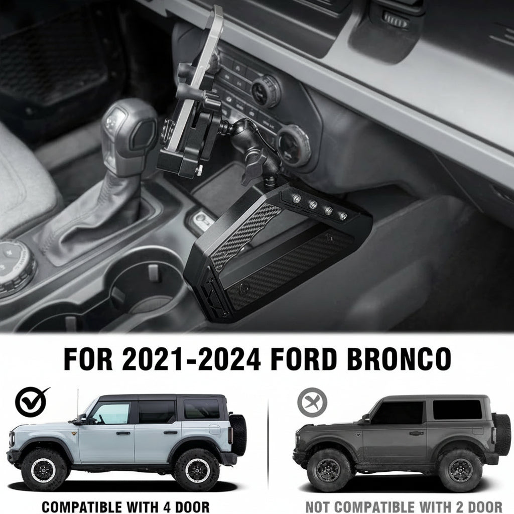 OMU Genesis Series Aluminum Center Console Grab Handle with Phone Holder Compatible with 2021 2022 2023 2024 Ford Bronco Adjustable Anti-Shake Stabilizer Cell Phone Holder