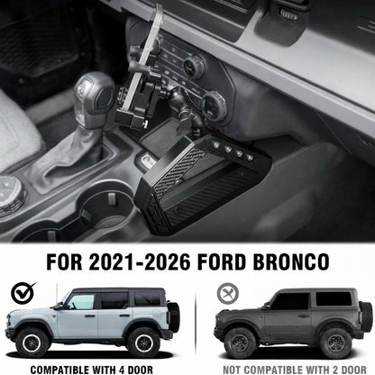 OMU Genesis Series Aluminum Center Console Grab Handle with Phone Holder Compatible with 2021 2022 2023 2024 Ford Bronco Adjustable Anti-Shake Stabilizer Cell Phone Holder