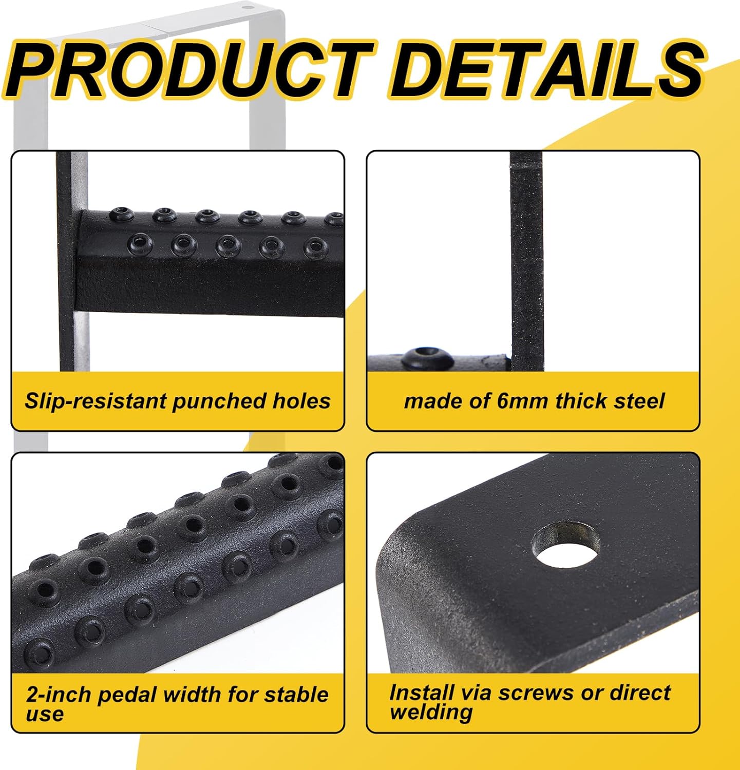 24.4 x 12.6 Inch Two Rung Steel Pickup Truck Tire Step for Heavy Duty Pickup Cargo Vans Flatbeds Trailers