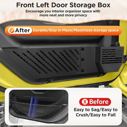 2025 Upgrade Metal Front Door Storage Pockets for Jeep Wrangler JL JLU 4XE 2018-2025 Accessories/Gladiator JT 2020-2025 Accessories [Military-Grade Metal] Door Storage Box Matte Black