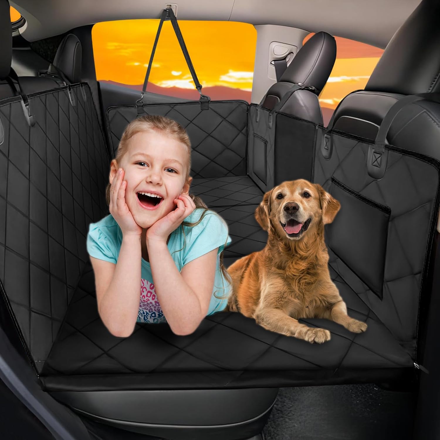 Back Seat Extender for Dogs-Large Space, Hard Bottom Holds 420lbs for Car, SUV,Truck