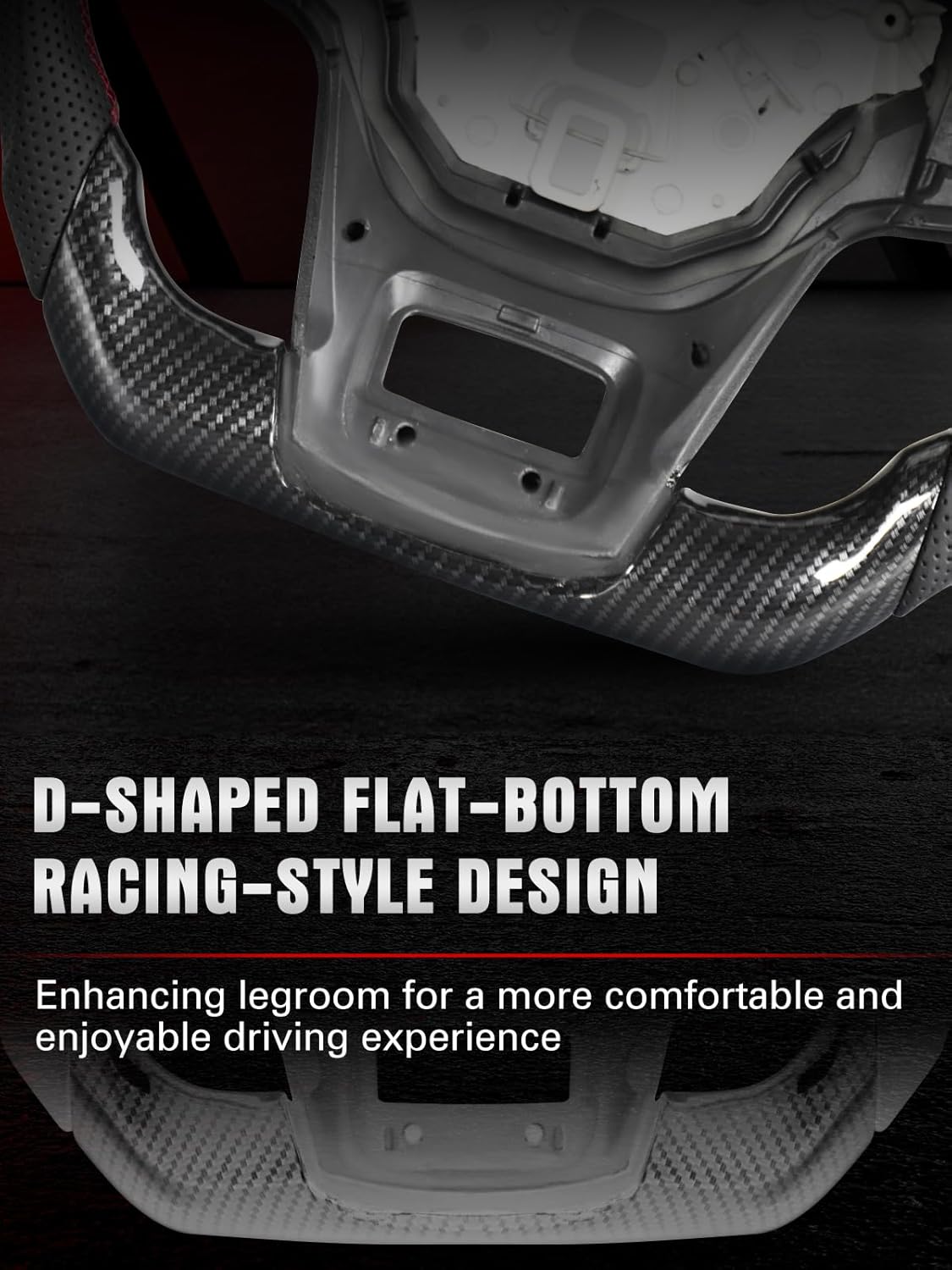 Steering Wheel for Ford Bronco 2021–2025 Hydro-Dip Carbon Fiber with D-Shaped Flat-Bottom Perforated Leather Grip Compatible with Bronco Big Bend/Outer Banks/Badlands/Wildtrak/First Edition