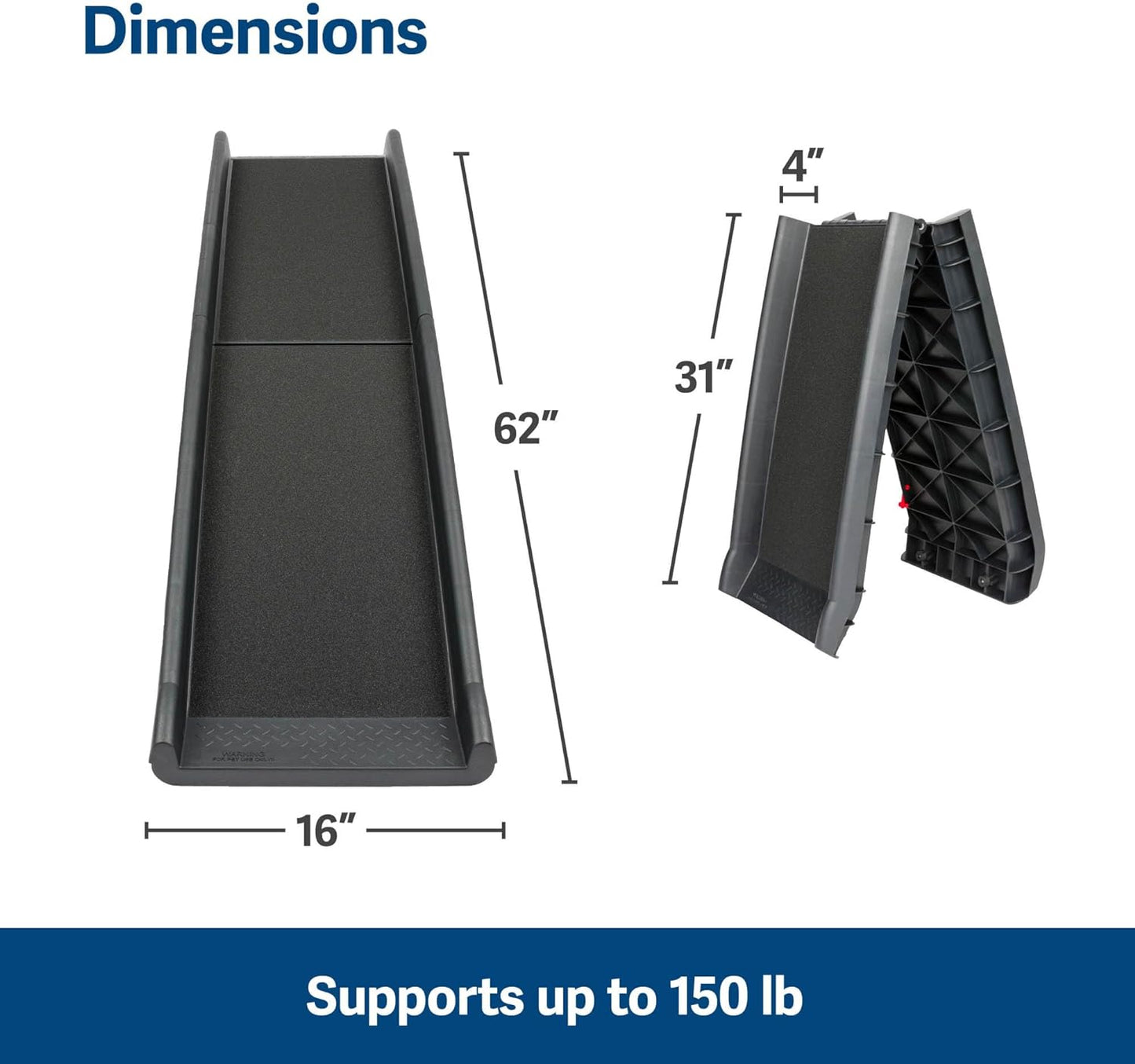 Folding Pet Ramp for Cars, Trucks, & SUVs- 62 Inch Portable for Large Dogs with Siderails, Non-Slip- Weighs Only 10 lb, Supports up to 150 lb, Easy Storage, Folds in Half