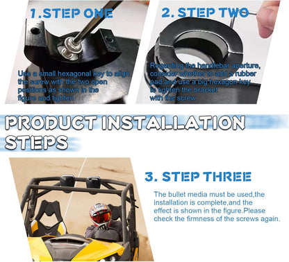 1Pair ATV UTV Speaker System with LED Blue Light Waterproof All-in-One 1"-1.5" Handlebar Mount MP3 Music Player Audio Amplifier System USB Speaker System for ATV UTV (MT486)