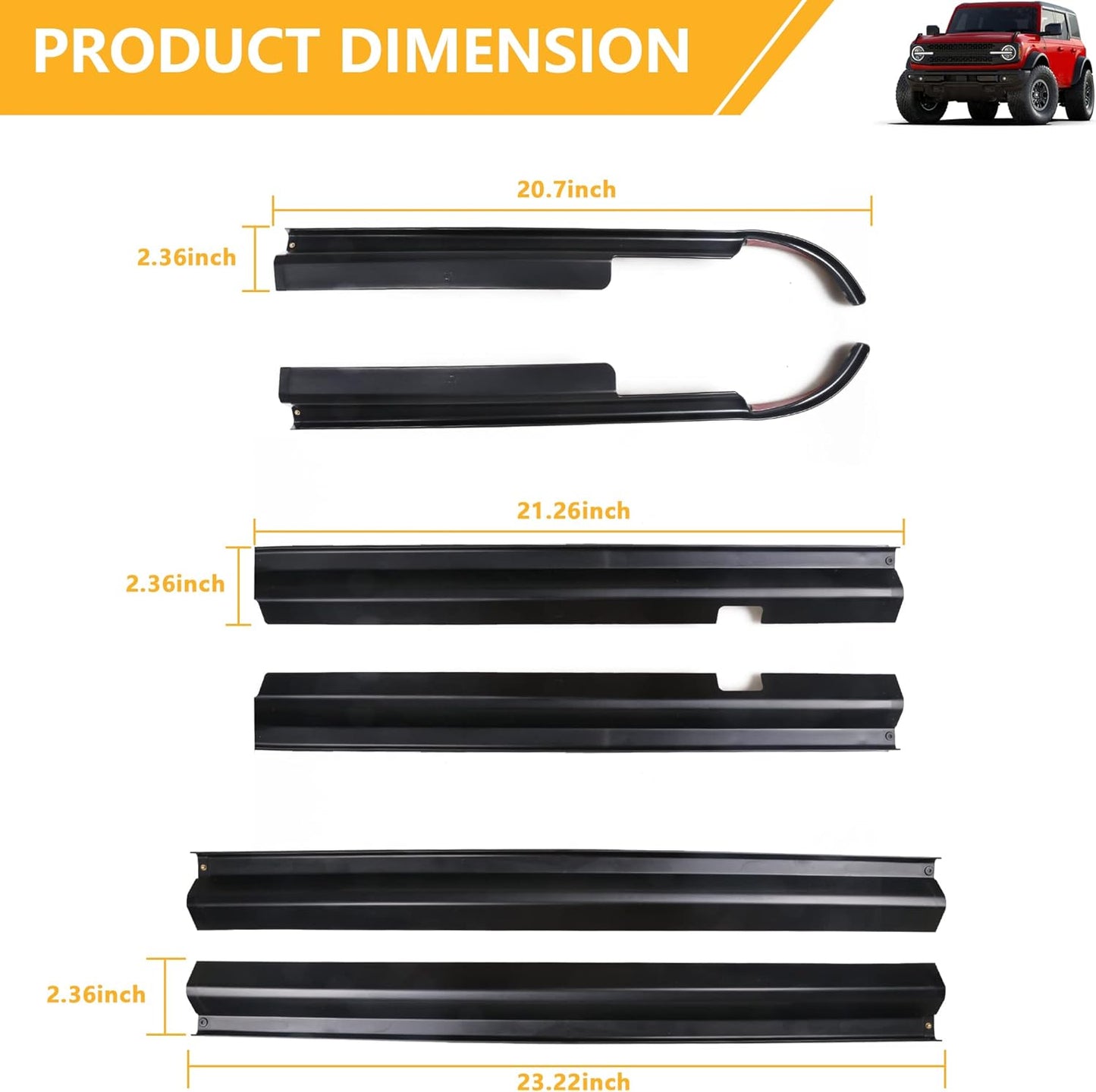 Black Window Visor Rain Guard Compatible with 2021 - 2025 Ford Bronco 4 Door