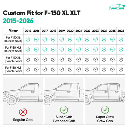 Leather Waterproof Black Seat Covers  for Ford F150 Seat Covers 2015-2026 SuperCrew/CrewCab(XL,XLT)