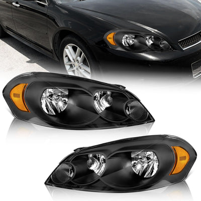 Headlights for 06-13 Chevy Impala, 14-16 Impala Limited, 06-07 Monte Carlo - Black/Chrome Housing with Amber Reflector (Left & Right)