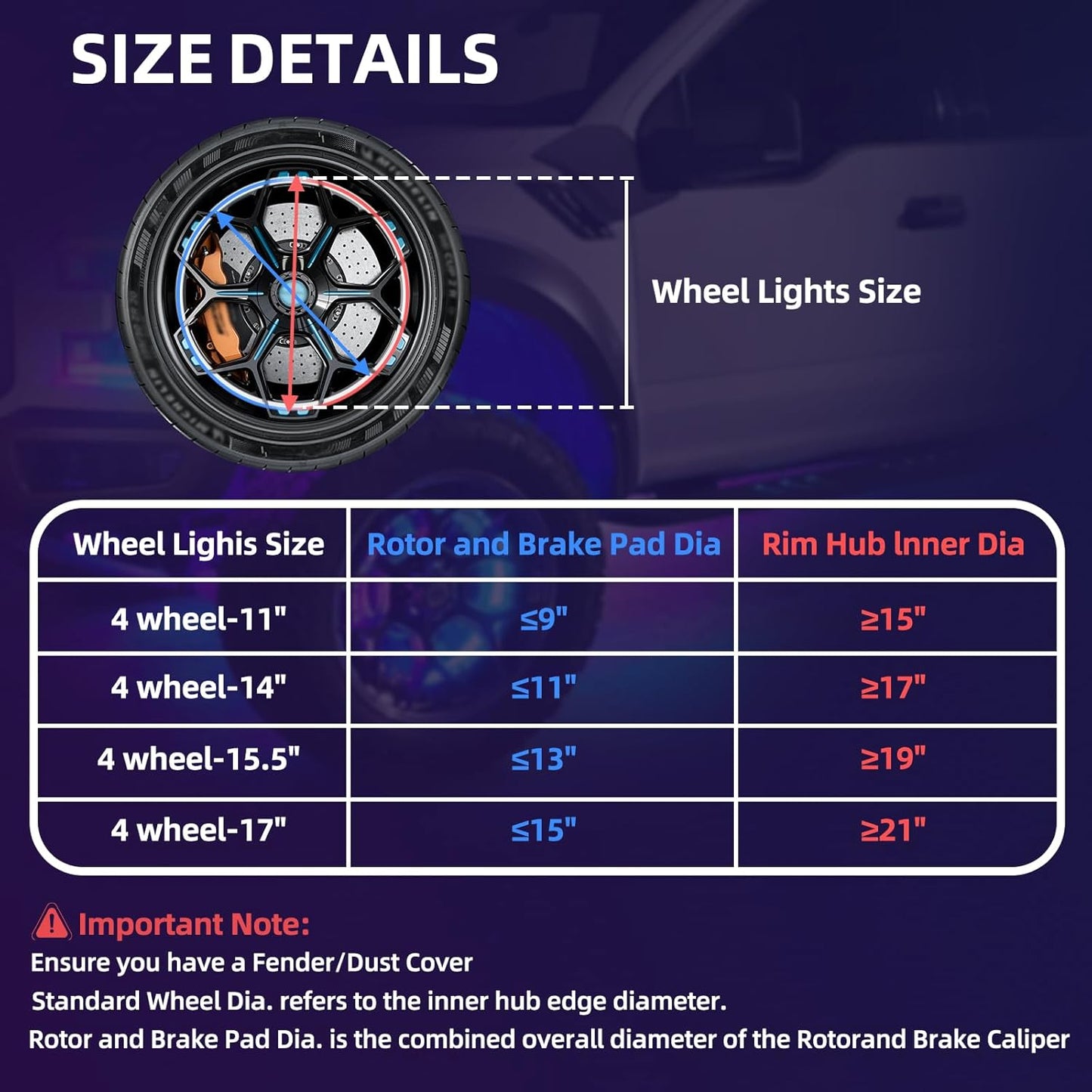 Tavaray 4PCS 14" Double Sided RGB LED Wheel Ring Lights with APP & Remote Control, 178+DIY Dynamic Modes w/Turn Signal Braking and Reverse Function Wheel Lights for Trucks Pickups Cars Offroad