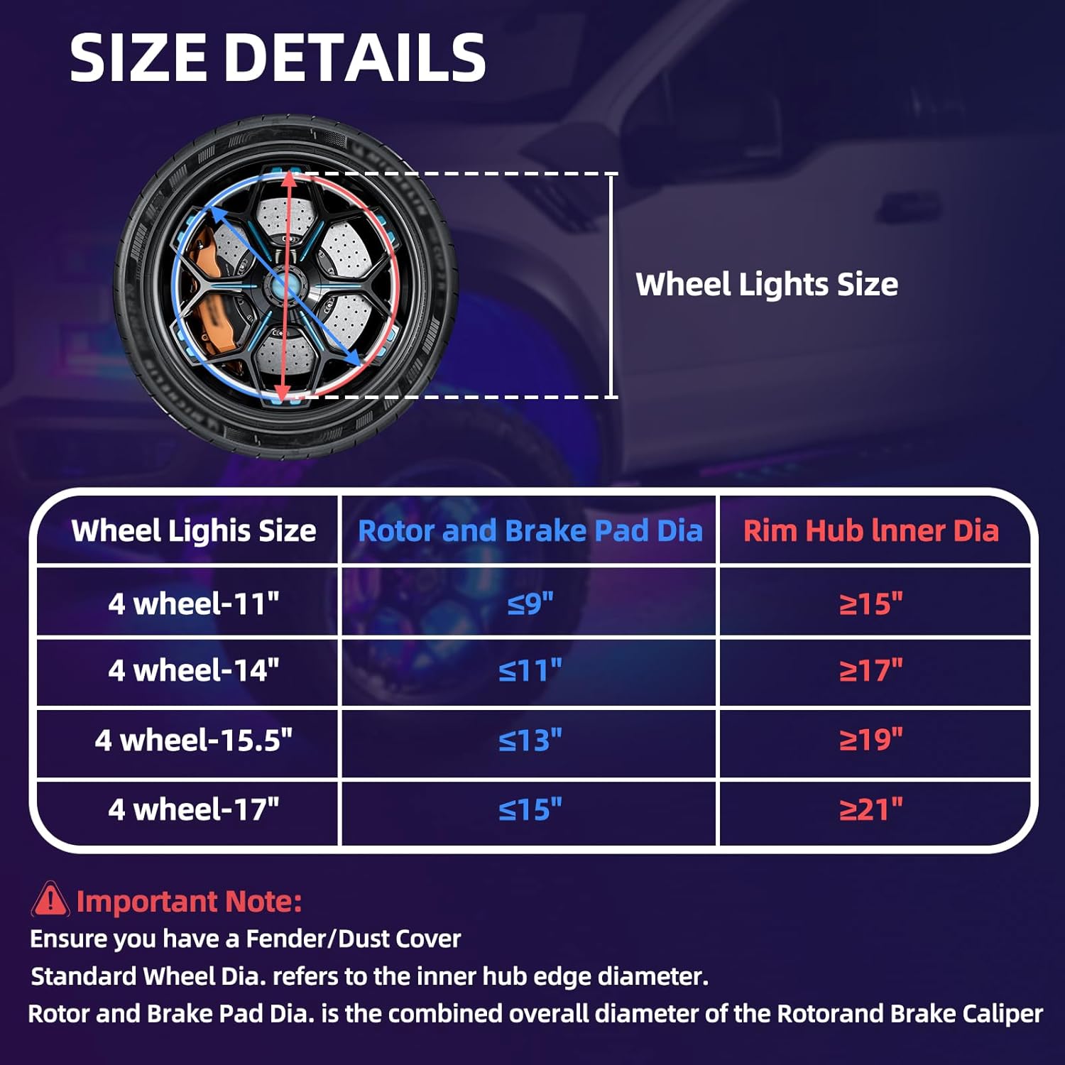 Tavaray 4PCS 14" Double Sided RGB LED Wheel Ring Lights with APP & Remote Control, 178+DIY Dynamic Modes w/Turn Signal Braking and Reverse Function Wheel Lights for Trucks Pickups Cars Offroad