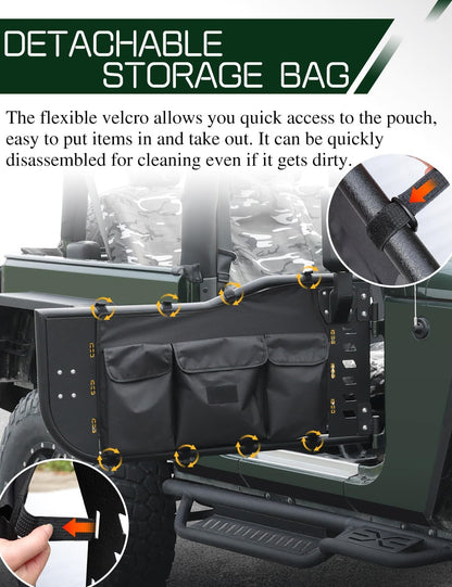 Wrangler JK Tube Half Doors Off Road Tubular Summer Doors Fit for 2007-2018 Jeep Wrangler JK Unlimited 2-Door (exclude JL & JT Models)| Front Doors 2PCS |Door storage bag