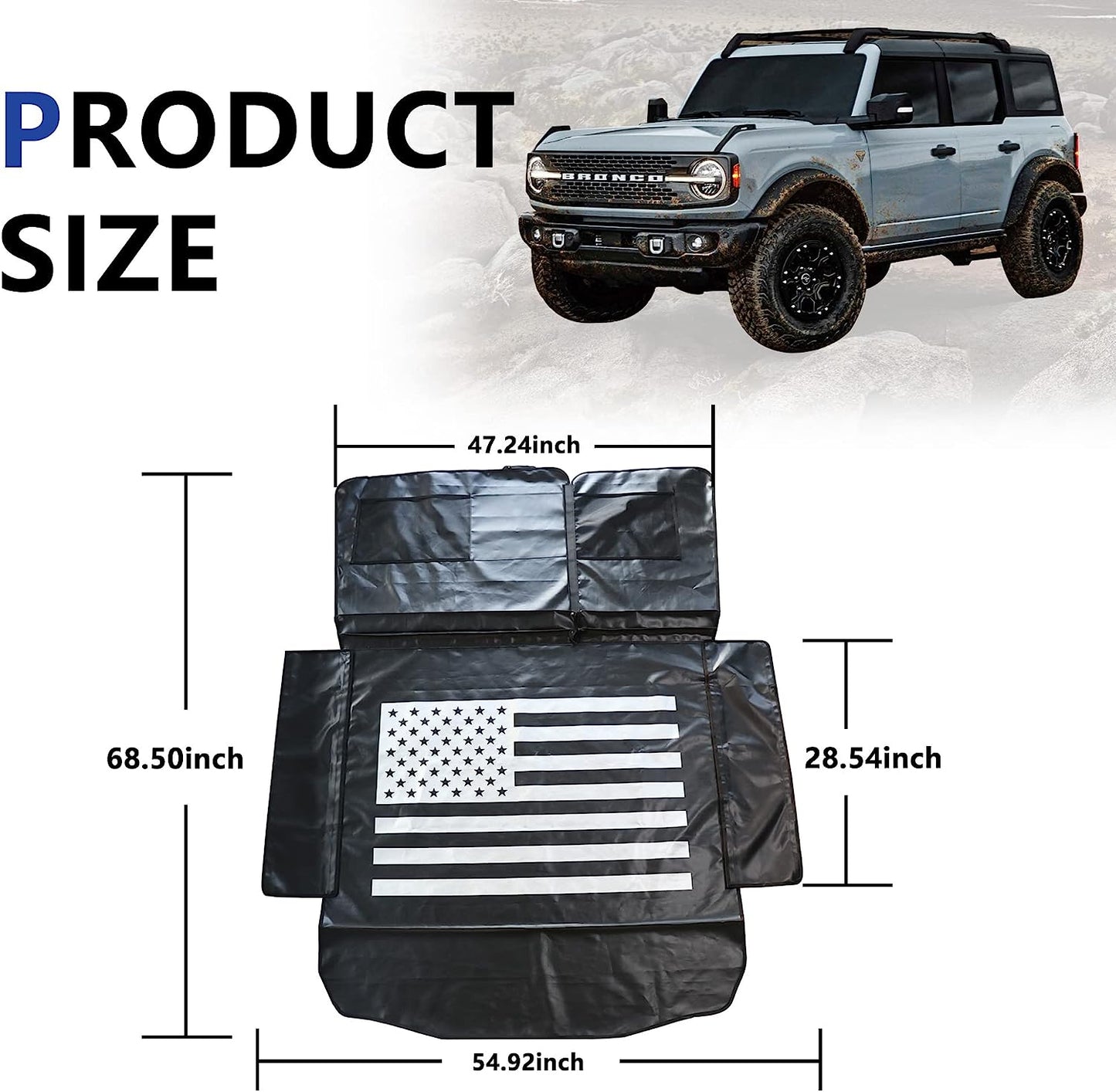 Dog Cargo Liner for Bronco 4 Doors, Water Resistant Pet Cargo Cover Dog Seat Cover Mat for Ford Bronco Accessories 2021 2022, with Bumper Flap Protector, 1pcs, (Flag)