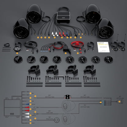 5 Inch Speakers UTV Sound Bar 8 Speakers (4X Woofer & 4X Tweeter) for UTVs Fits 1.5-2in Roll Cages, Compatible with SXS RZR Polaris Can-Am Wildcat ATVs