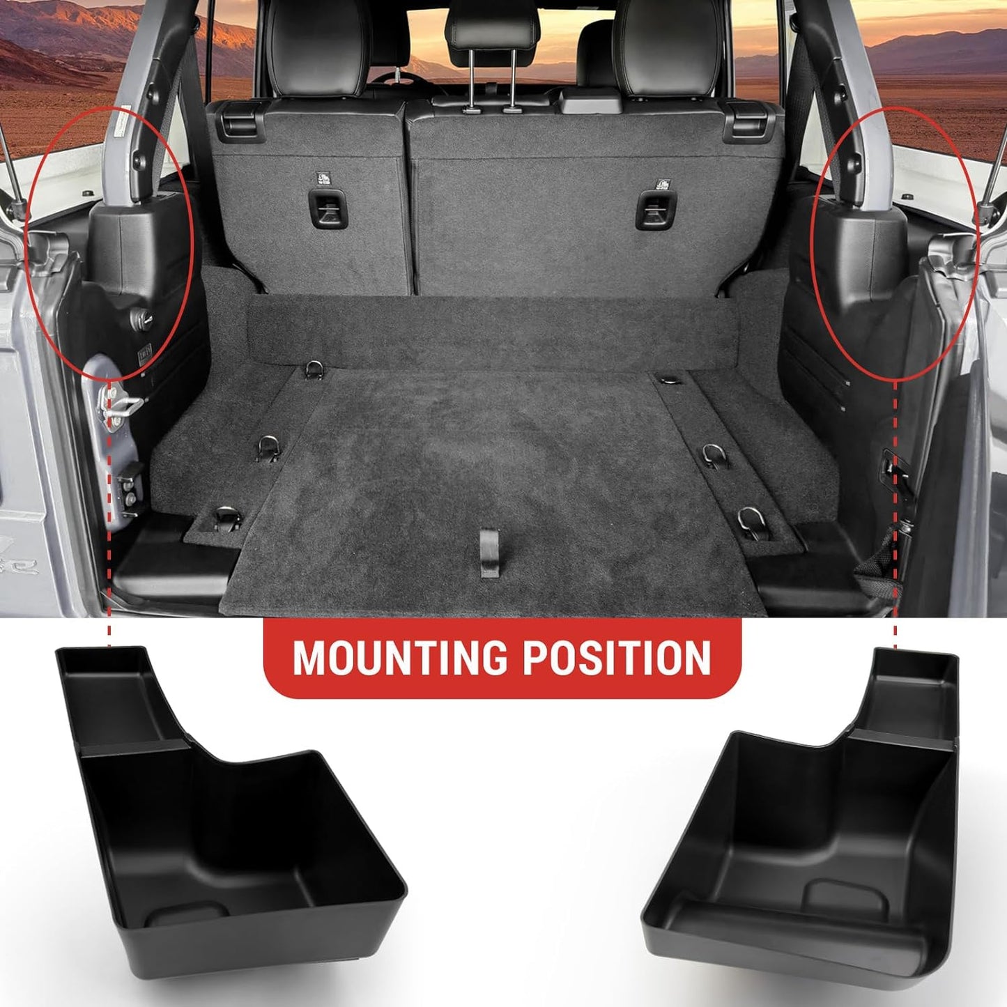Wheel Well Storage Bin Fit for 2018-2023 Jeep Wrangler JL JLU 4XE, Cargo Organizer Tray Trunk Side Storage Box for Wrangler JL 4 Door Accessories(Left+Right, Not fit 2024 Model)
