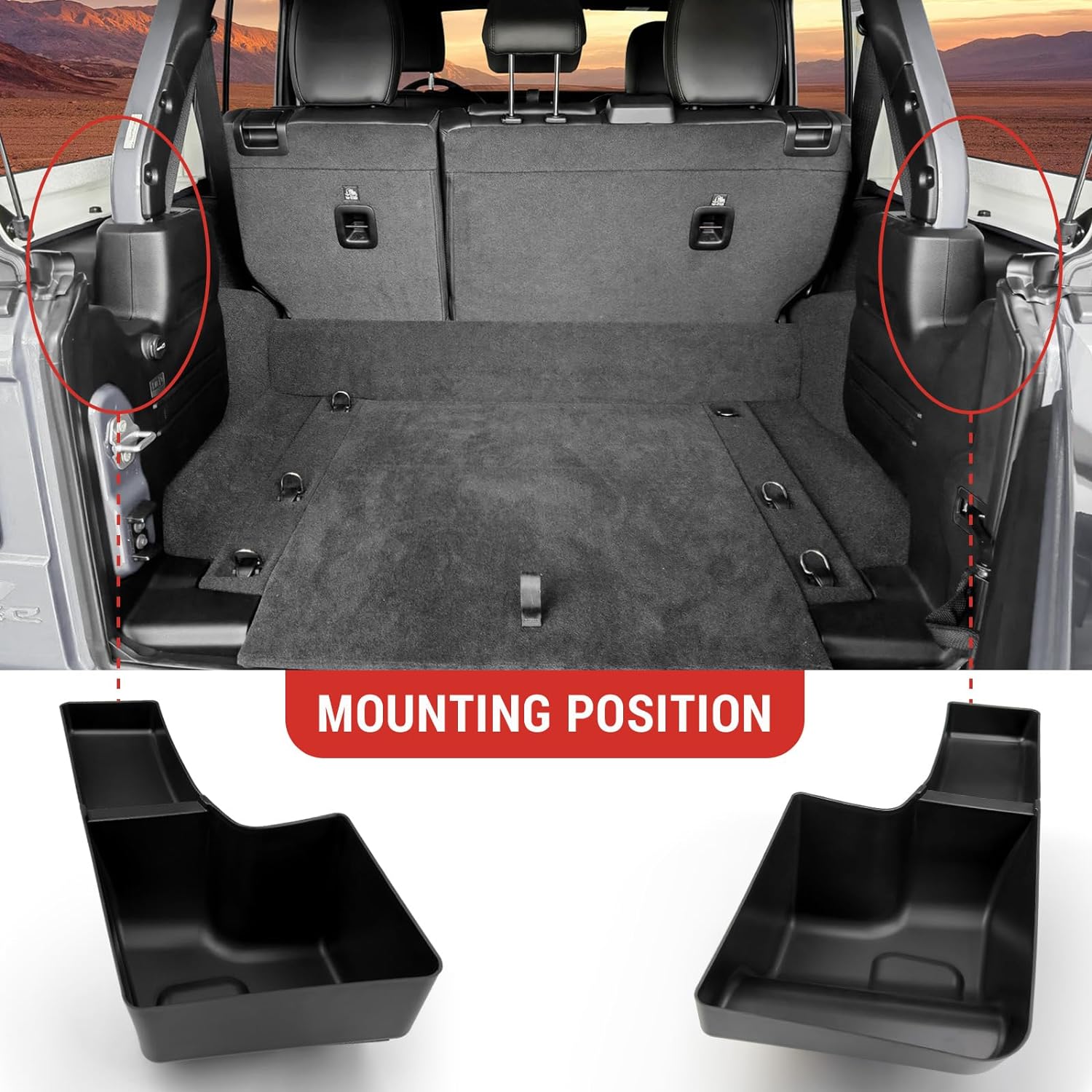 Wheel Well Storage Bin Fit for 2018-2023 Jeep Wrangler JL JLU 4XE, Cargo Organizer Tray Trunk Side Storage Box for Wrangler JL 4 Door Accessories(Left+Right, Not fit 2024 Model)