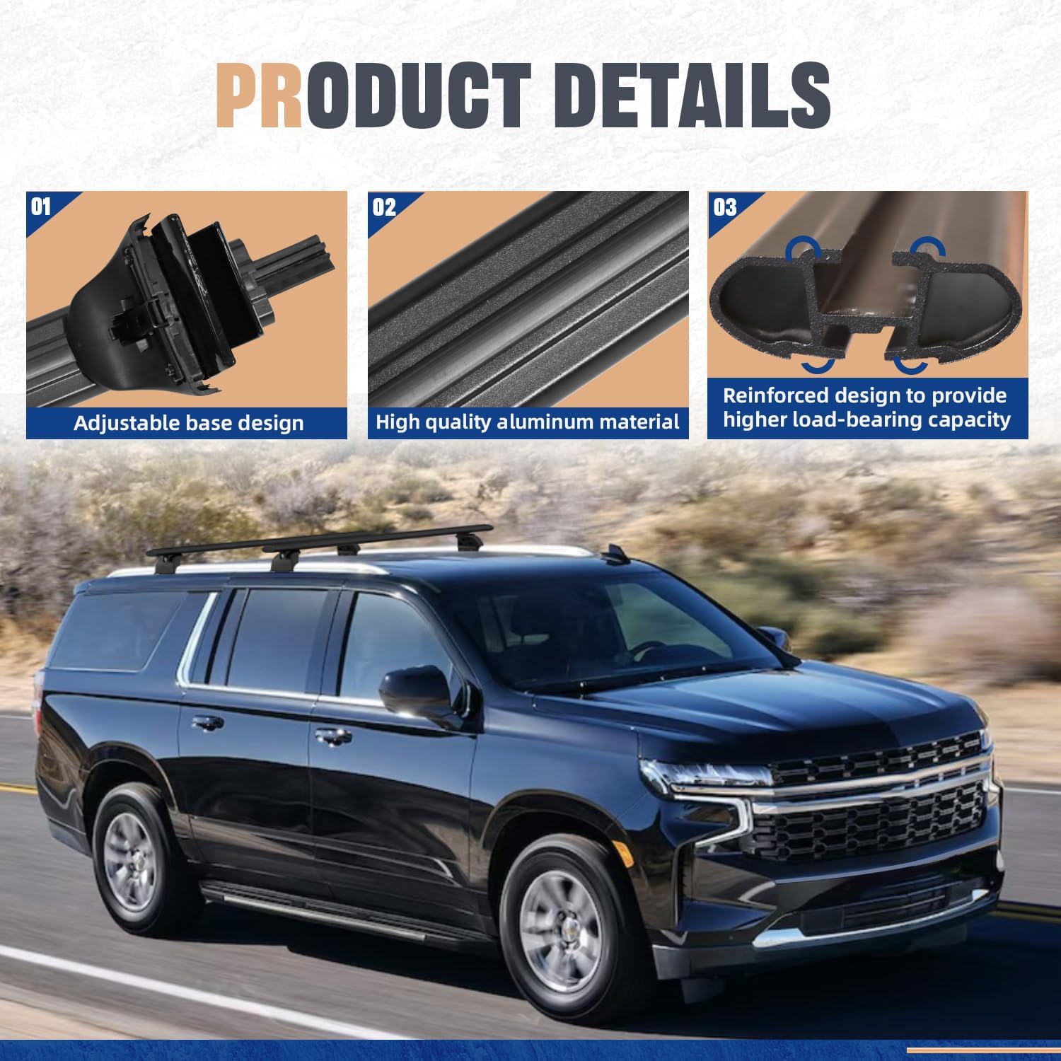 330 LBS Lockable Cross Bar Fit for 2021 2022 2023 2024 2025 Chevrolet Tahoe, Chevy Suburban, GMC Yukon & Yukon XL, Cadillac Escalade ESV Anti-Theft Roof Rack Rail Crossbar Luggage Cargo Bar
