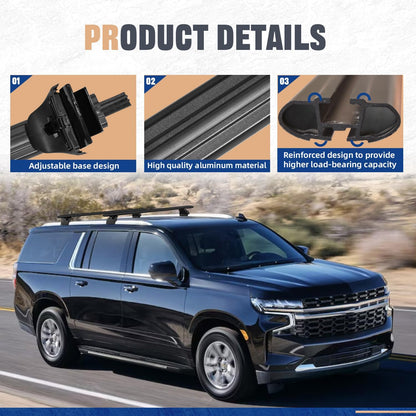 330 LBS Lockable Cross Bar Fit for 2021 2022 2023 2024 2025 Chevrolet Tahoe, Chevy Suburban, GMC Yukon & Yukon XL, Cadillac Escalade ESV Anti-Theft Roof Rack Rail Crossbar Luggage Cargo Bar