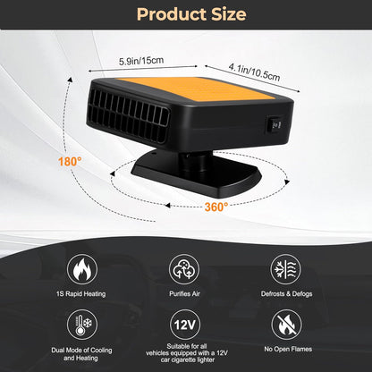 Portable Car Heater for Vehicle, 12V Car Heater Portable（ Plugs into Cigarette Lighter）, Portable Heater for Car, 360° Rotatable Car Defroster Windshield Heater (1)