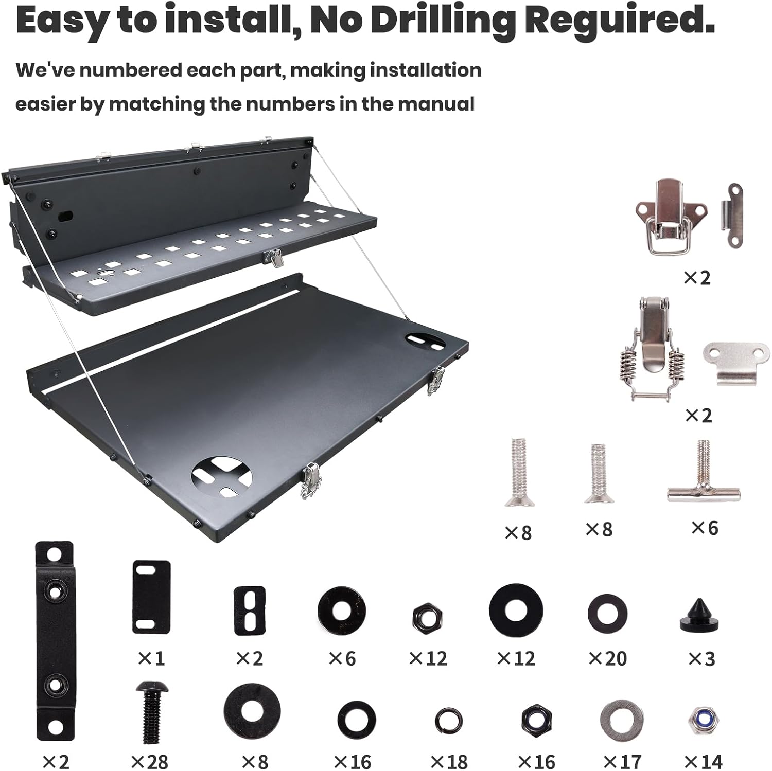 Tailgate Table fits for 2021-2024 Ford Bronco Double-Layer Cargo Shelf,Foldable Molle Panel,Carbon Steel,Easy to Install