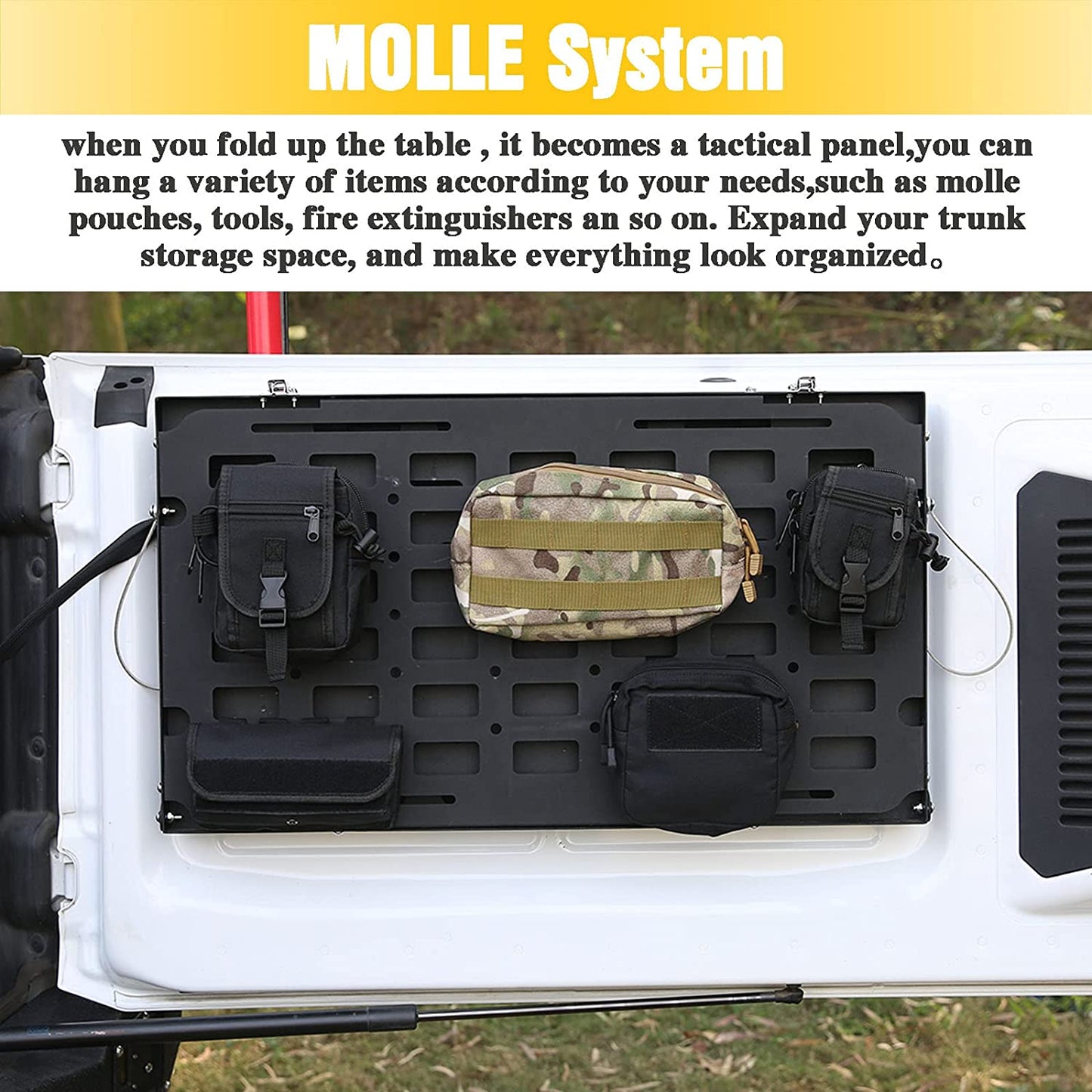 Double-Layer Tailgate Table for 2021 2022 Ford Bronco 2/4 Door Rear Foldable Cargo Shelf,Storage Shelf MOLLE Panel