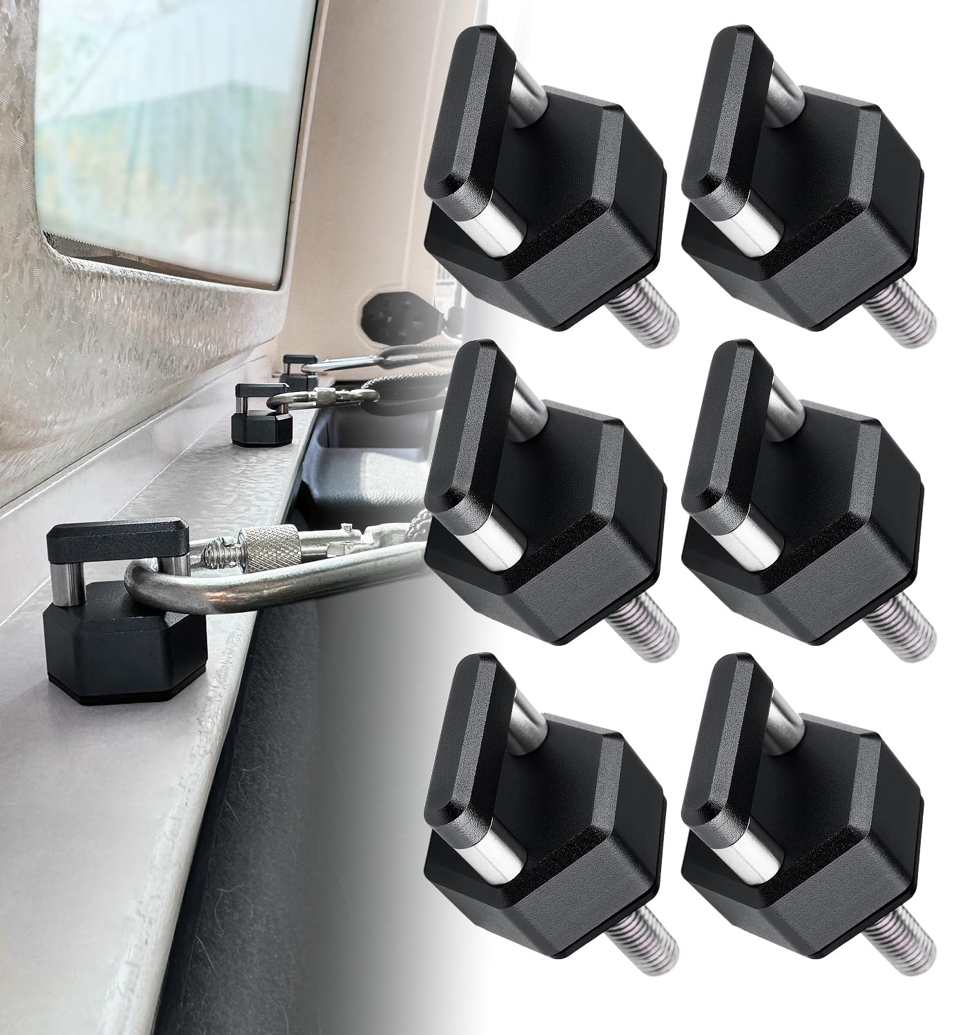 Quick Removal Thumb Screw with D Ring, Aluminum Alloy Hardtop Bolts Compatible with Jeep Wrangler JK JKU JL JLU JT, Black(6 PCS)