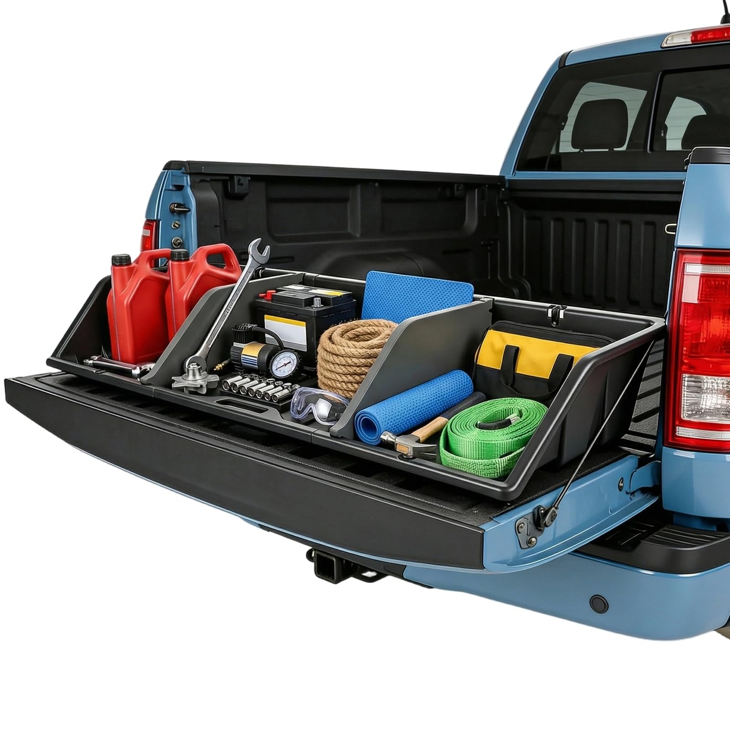 GEARLAST 56 inch Truck Bed Cargo Box, Truck Bed Organizers and Storage,Truck Bed Storage System with Isolation Netting and Tarpaulin, Tailgate-slide Design for Effortless Loading/Unloading